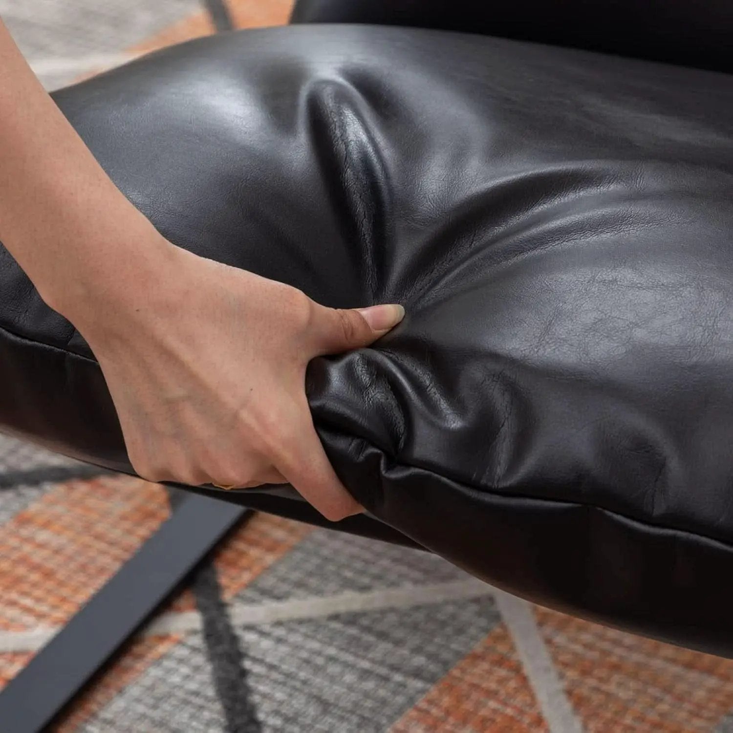 Black PU Leather MidCentury Upholstered Leisure Armchair from PriceLows™