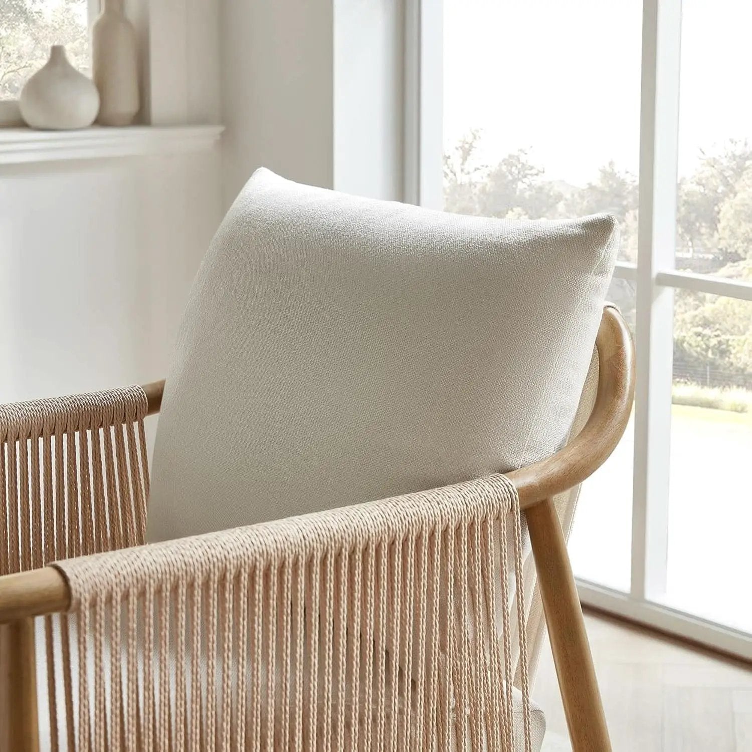Cream Braided Accent Chairs Set Of 2 For Living Room from PriceLows™