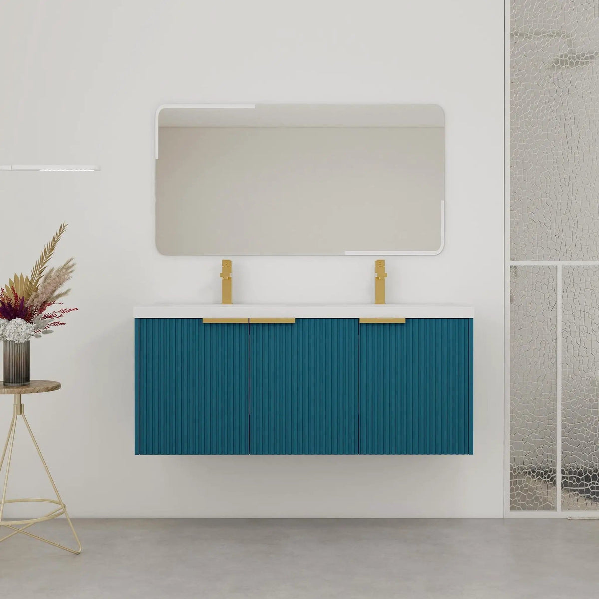 Contemporary Wall Mounted Bathroom Vanity With Resin Double Sink | 6 Pieces | Metal & Plywood | Bathroom