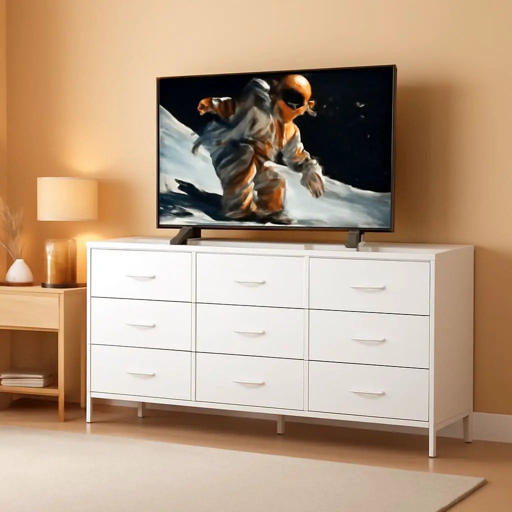 White Dresser TV Stand With 9 Drawers For Bedroom Storage from PriceLows™