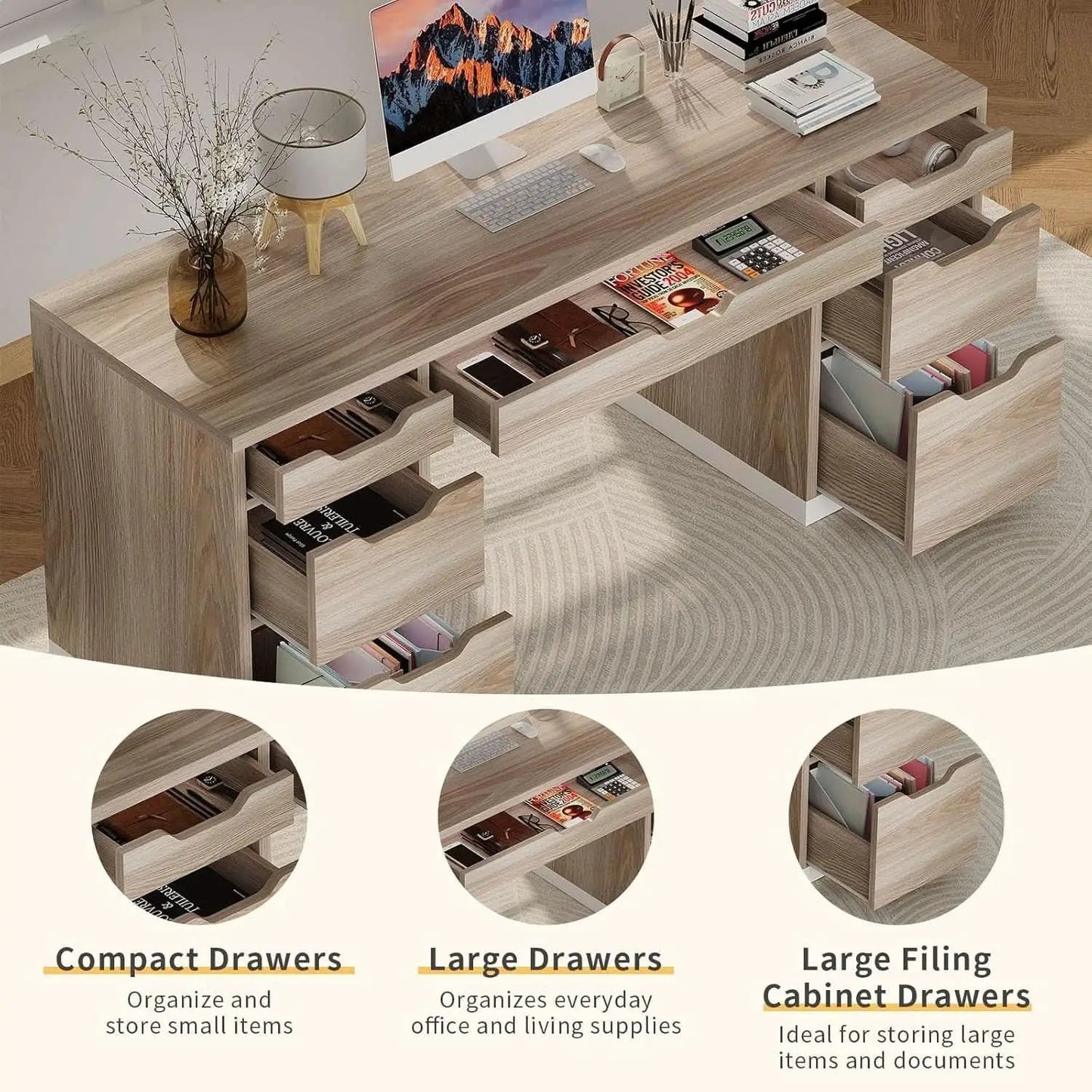 54 Inch Computer Desk With Storage Drawers White Walnut from PriceLows™
