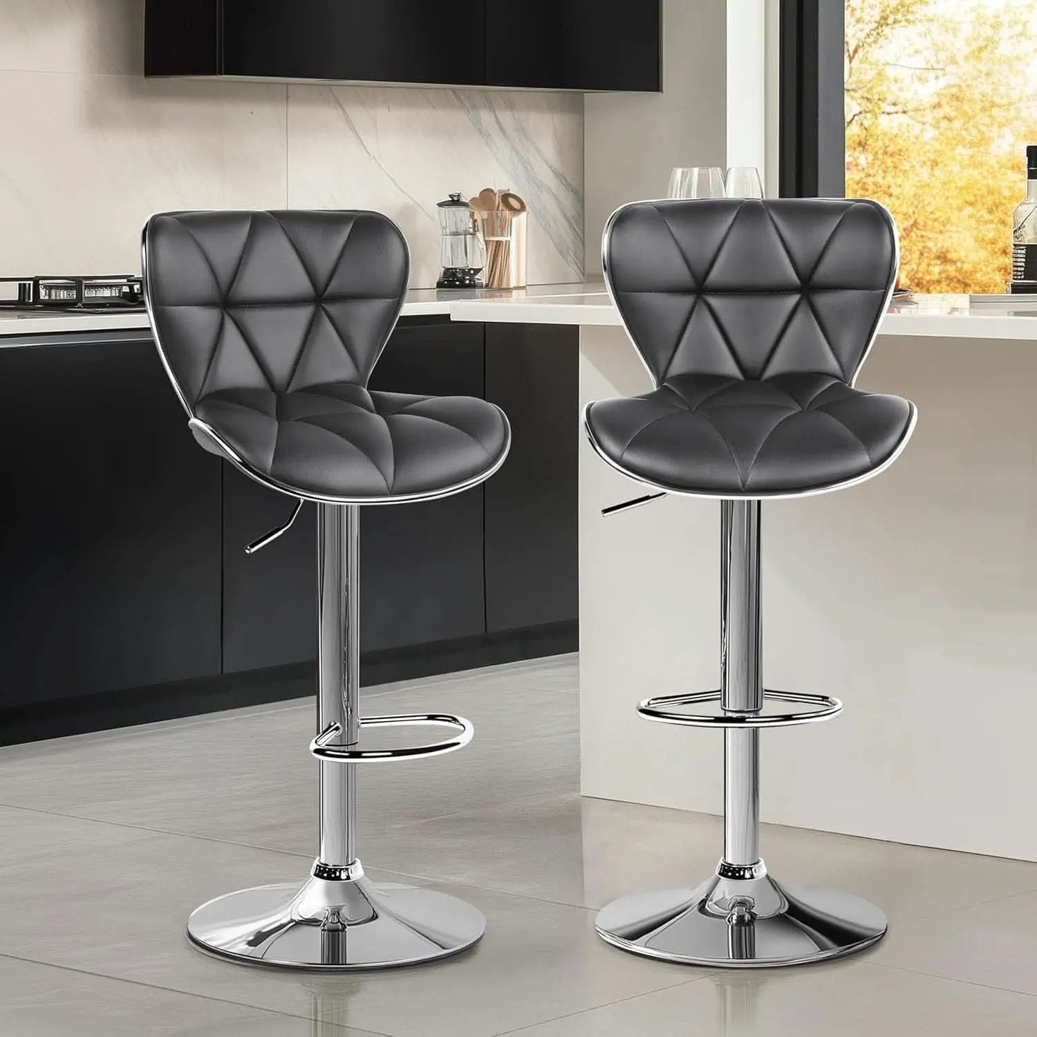 Grey Adjustable PU Leather Swivel Bar Stools Set of 2, Counter Height from PriceLows™