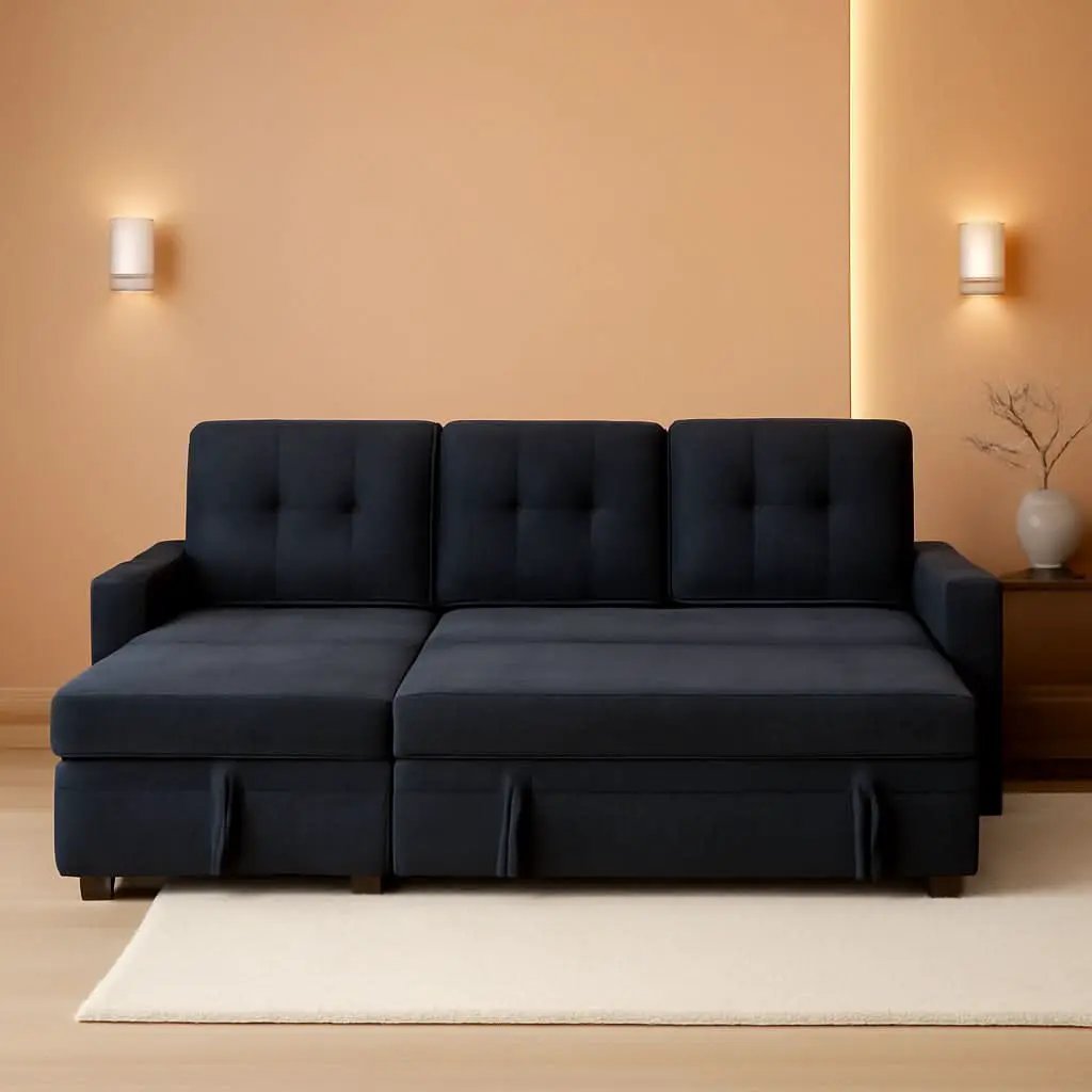 85Inch Dark Gray Reversible Sleeper Sectional Sofa from PriceLows™