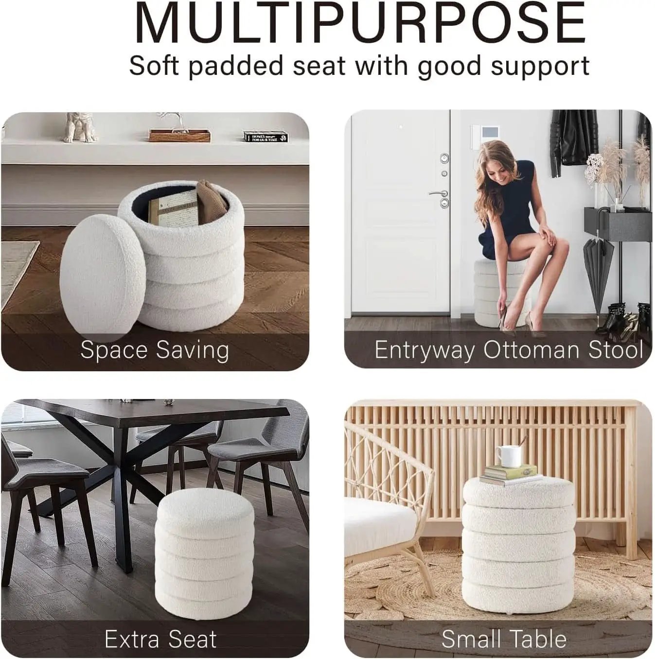 Round Ottoman With Hidden Storage And Cushioned Top from PriceLows™