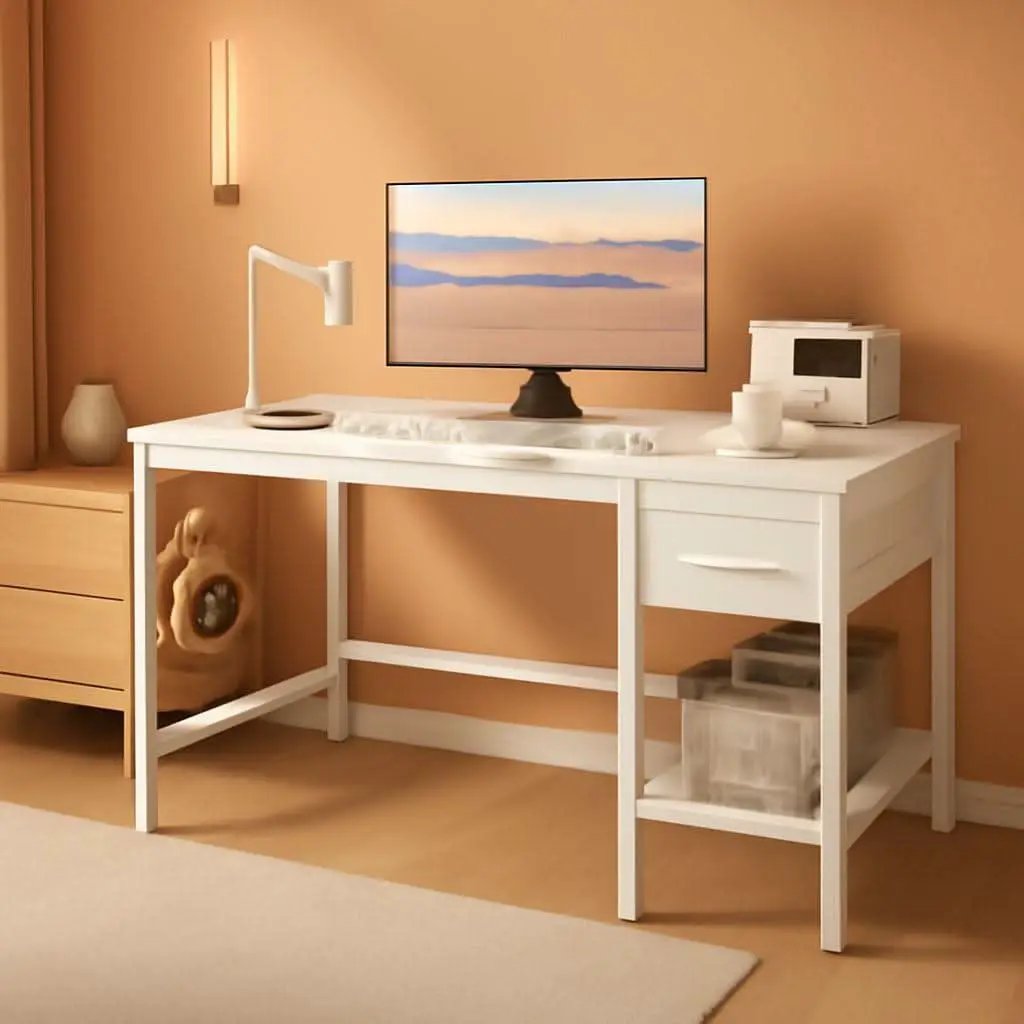 47 Inch White Ergonomic Executive Desk With Drawers from PriceLows™