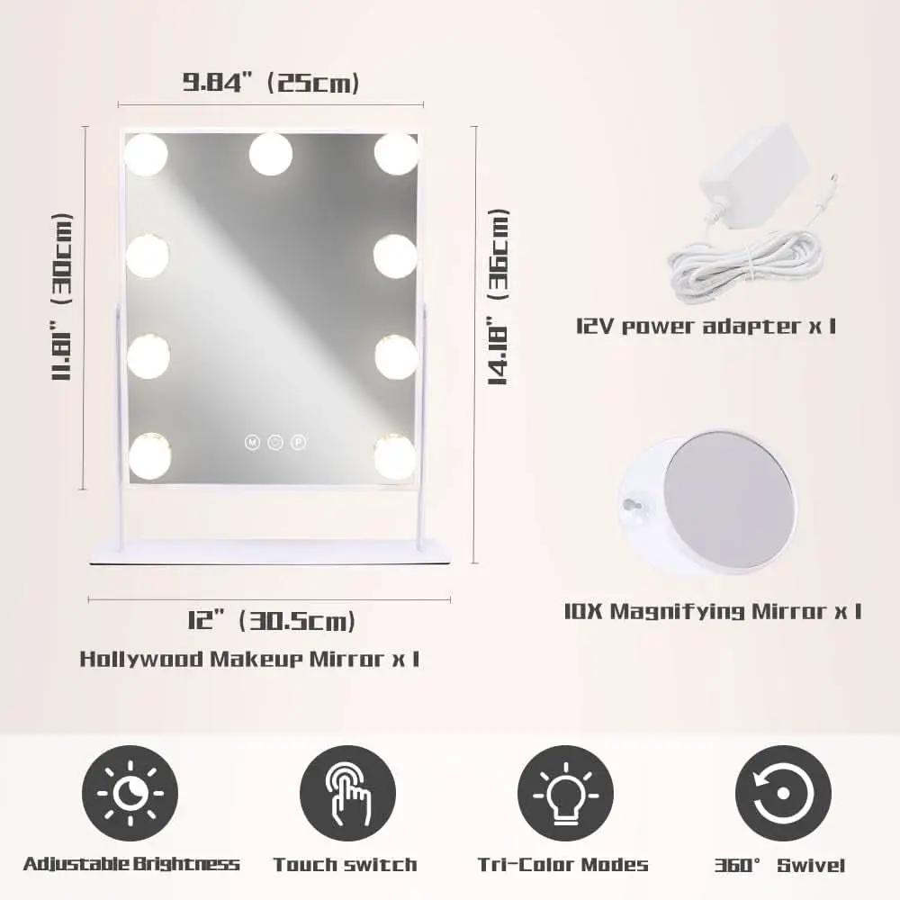 Lighted Vanity Mirror With Detachable 10X Magnification, 15x12 Travel Size from PriceLows™