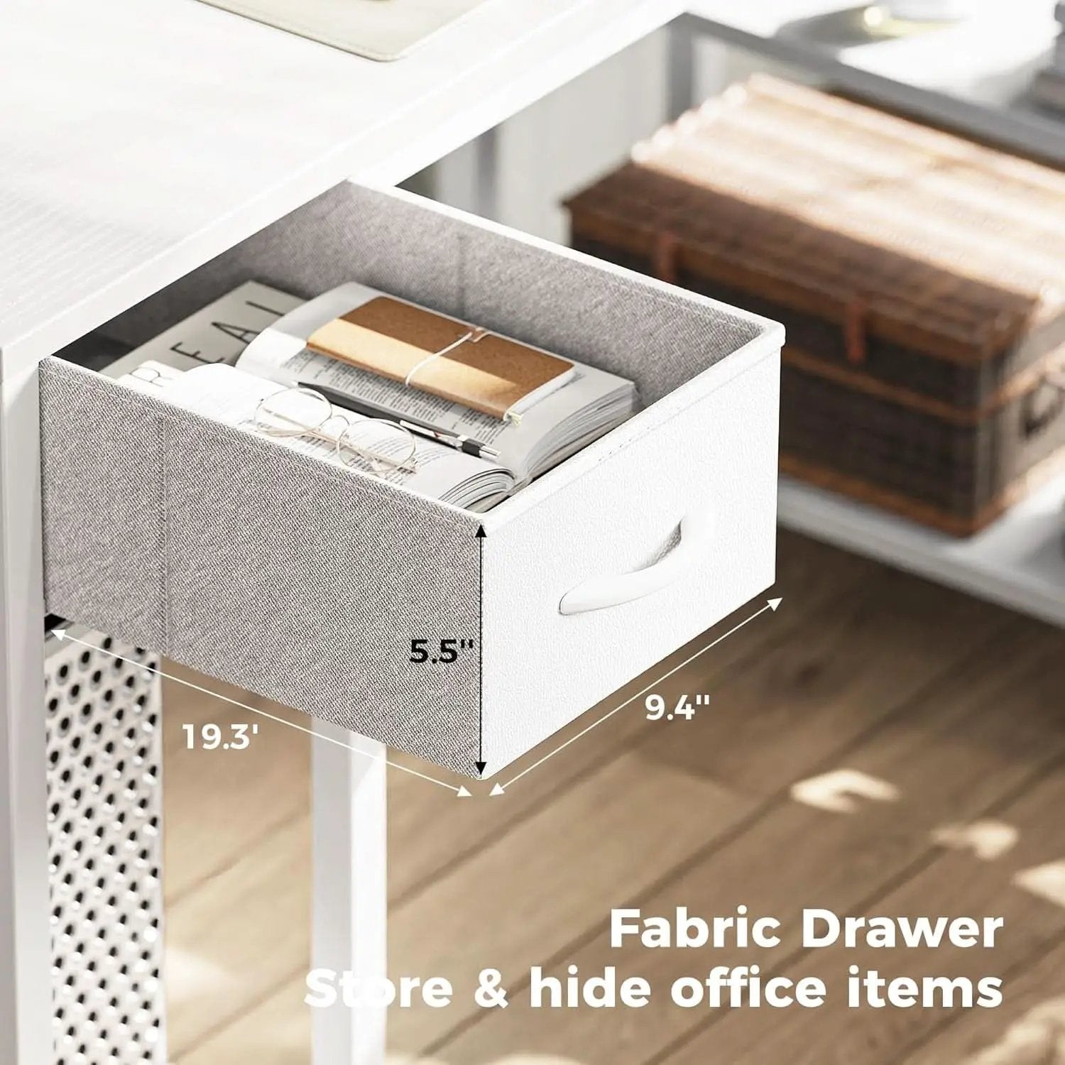 47 Inch White L Shaped Desk With LED Power Drawer Unit from PriceLows™