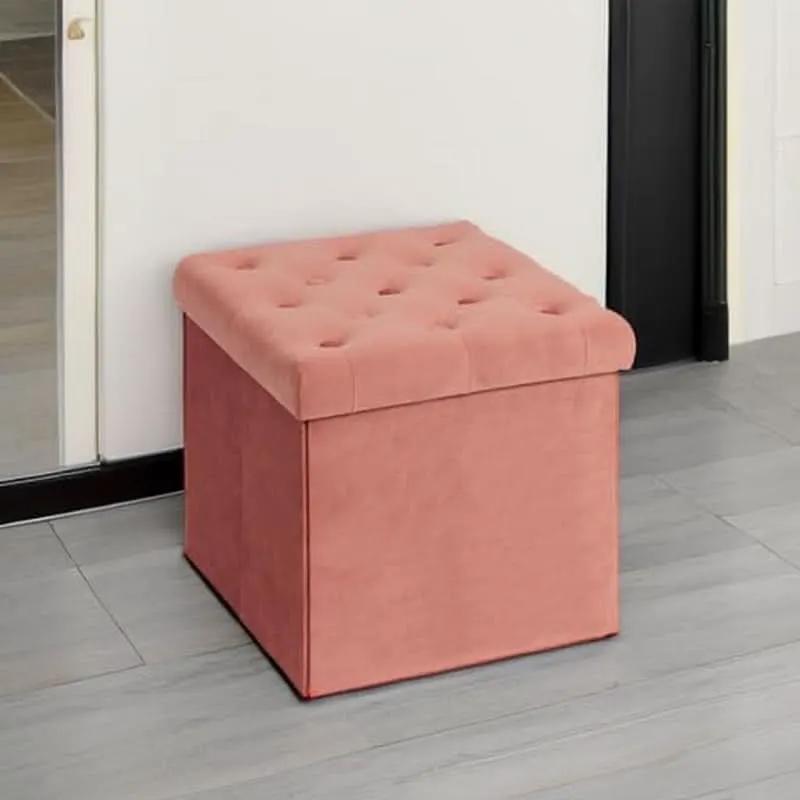 Warm Red Velvet Tufted Upholstered Storage Ottoman from PriceLows™
