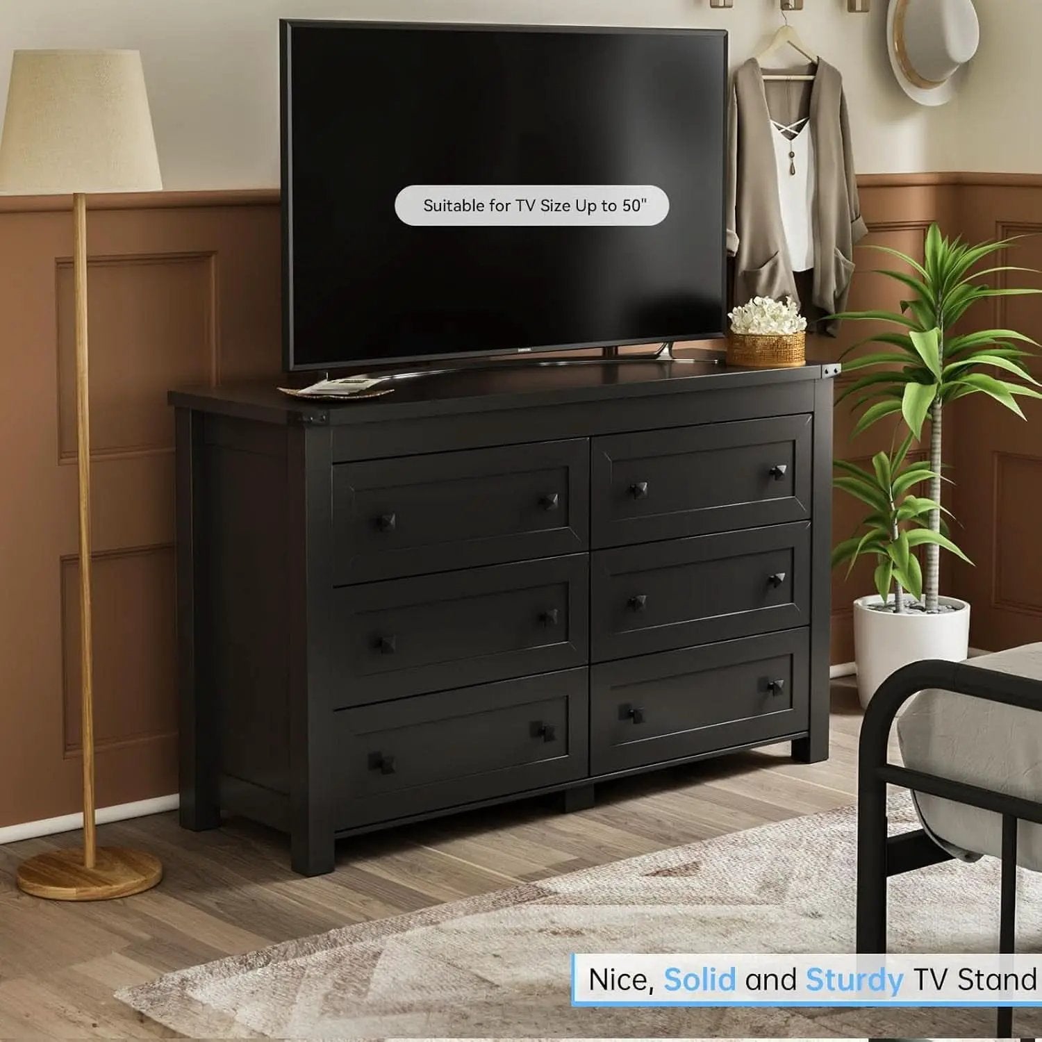 Black Dresser With 6 Drawers For Bedroom Modern Storage from PriceLows™