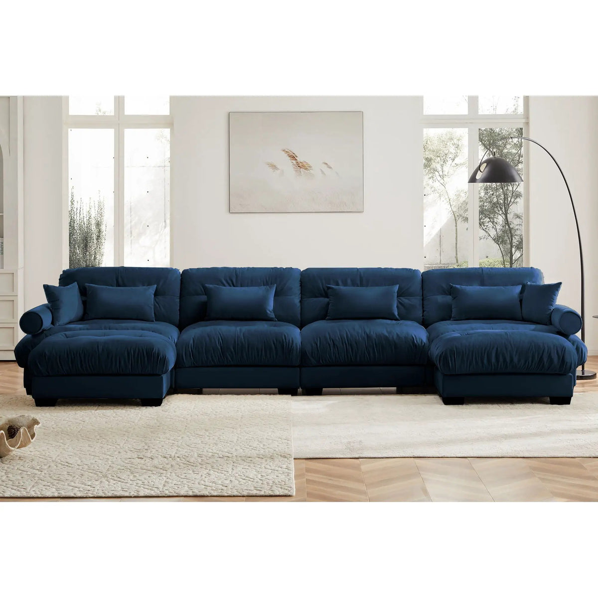 Modular Sectional Sofa | Deep Comfort Cushions | Vintage Fabric Ottoman