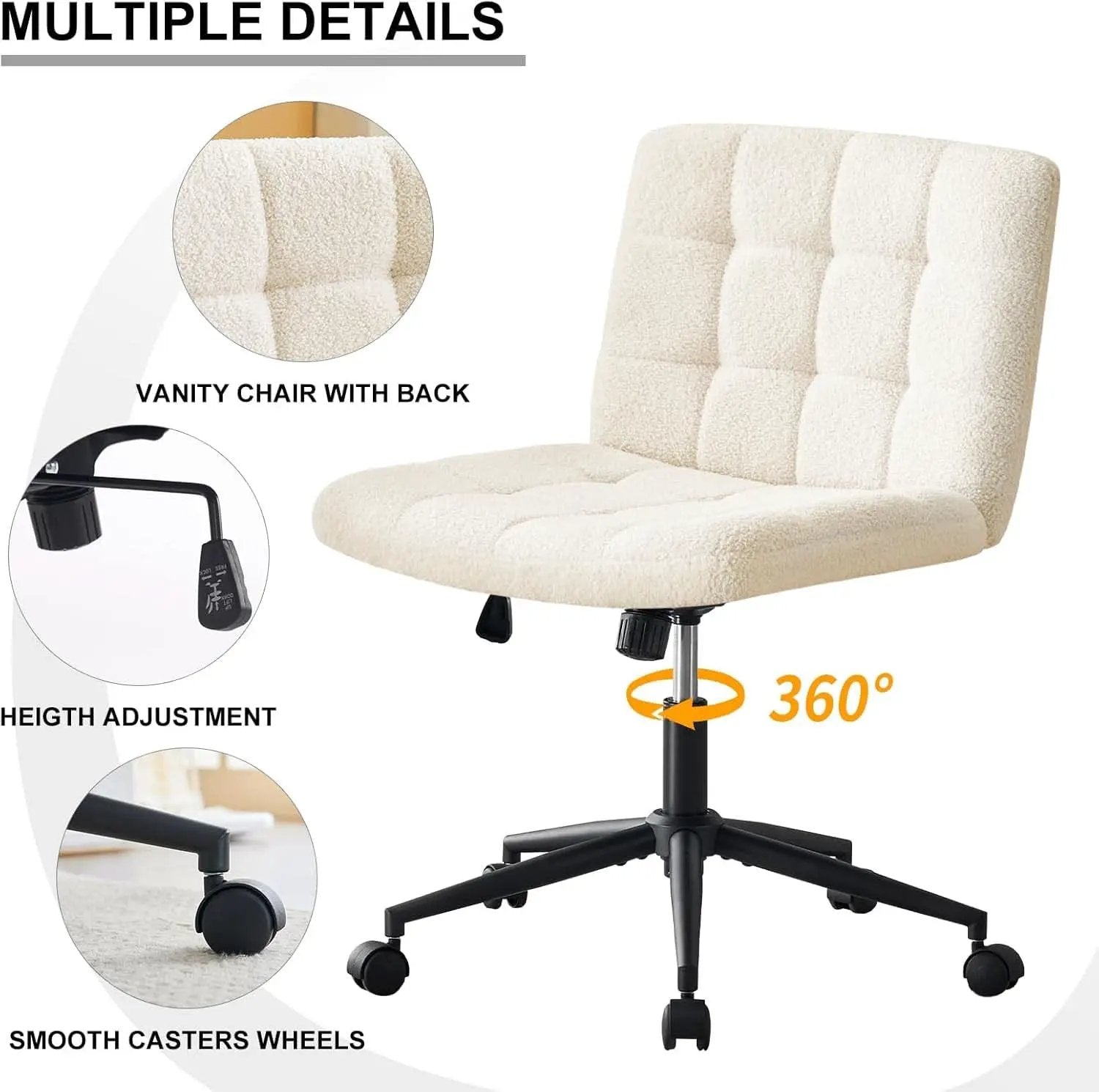 Swivel Faux Fur Armless Desk Chair With Wheels Height Adjustable from PriceLows™