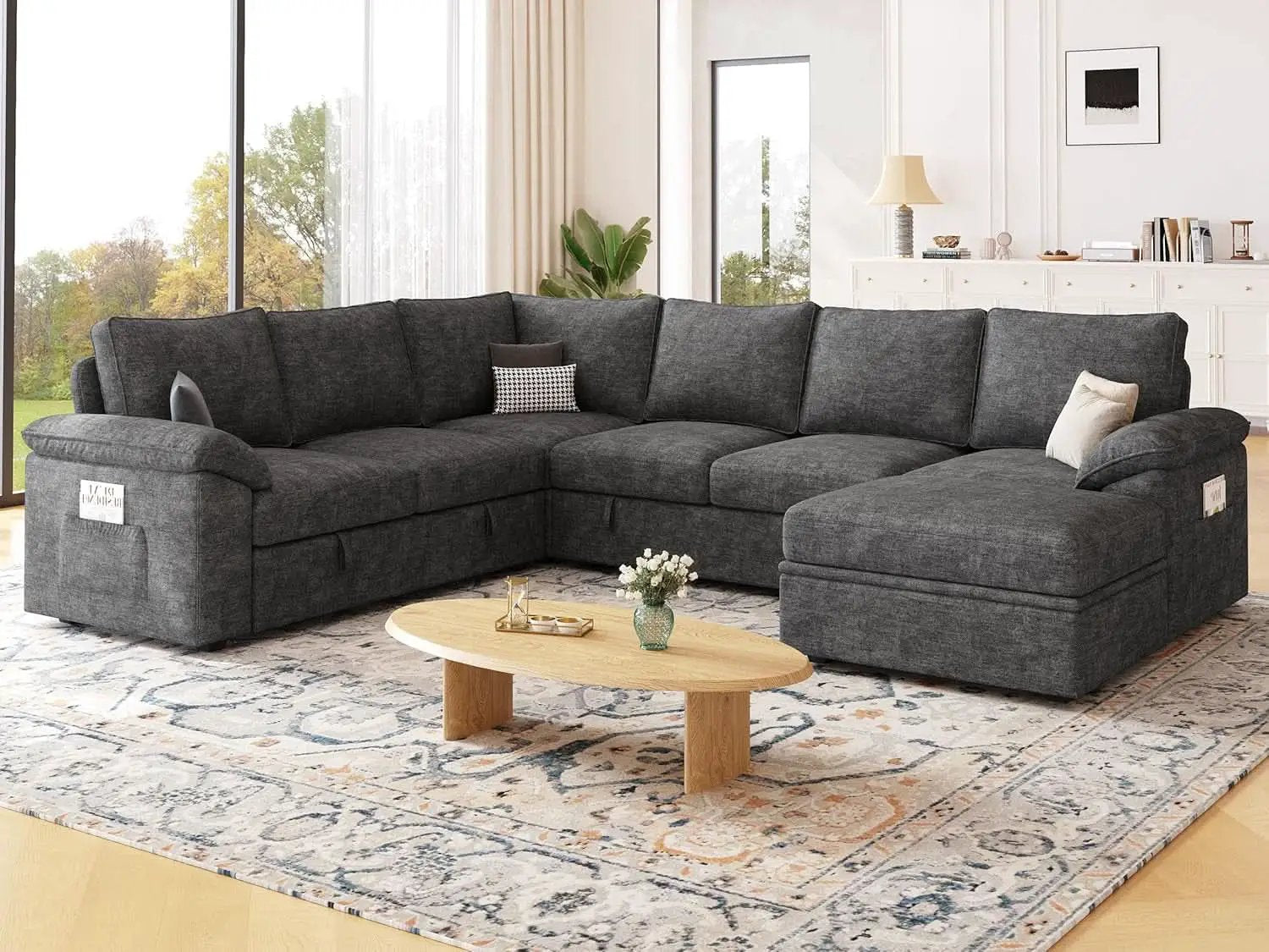 108 Inch Modular Sectional Sleeper Sofa CharcoalGrey from PriceLows™