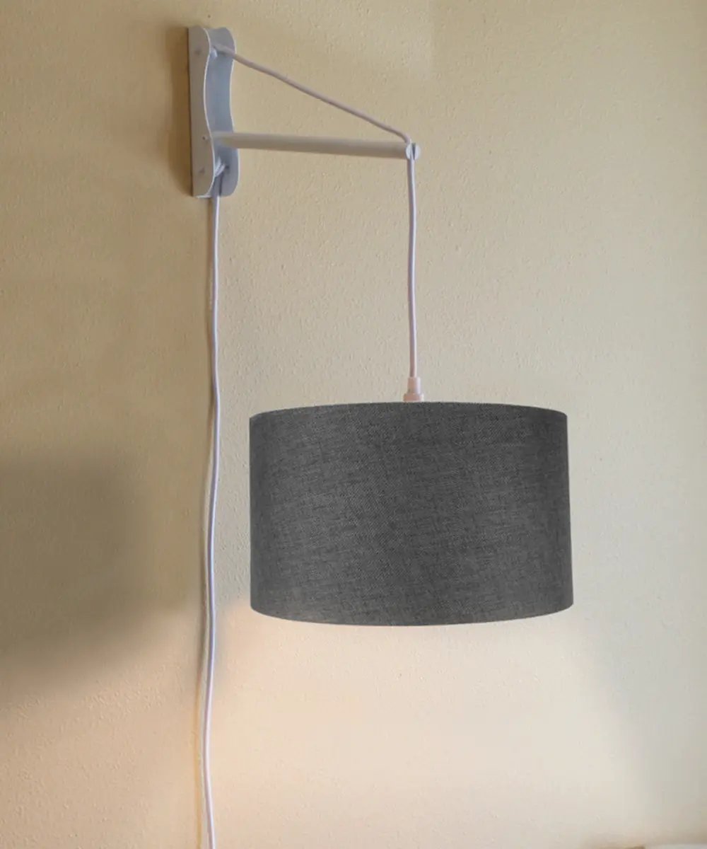 `Wall Mount Pendant Light | Plug In | Granite Gray Shade | 16 Inch Wide`