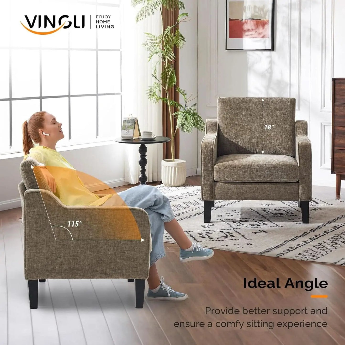 Light Brown Upholstered Midcentury Living Room Armchair from PriceLows™