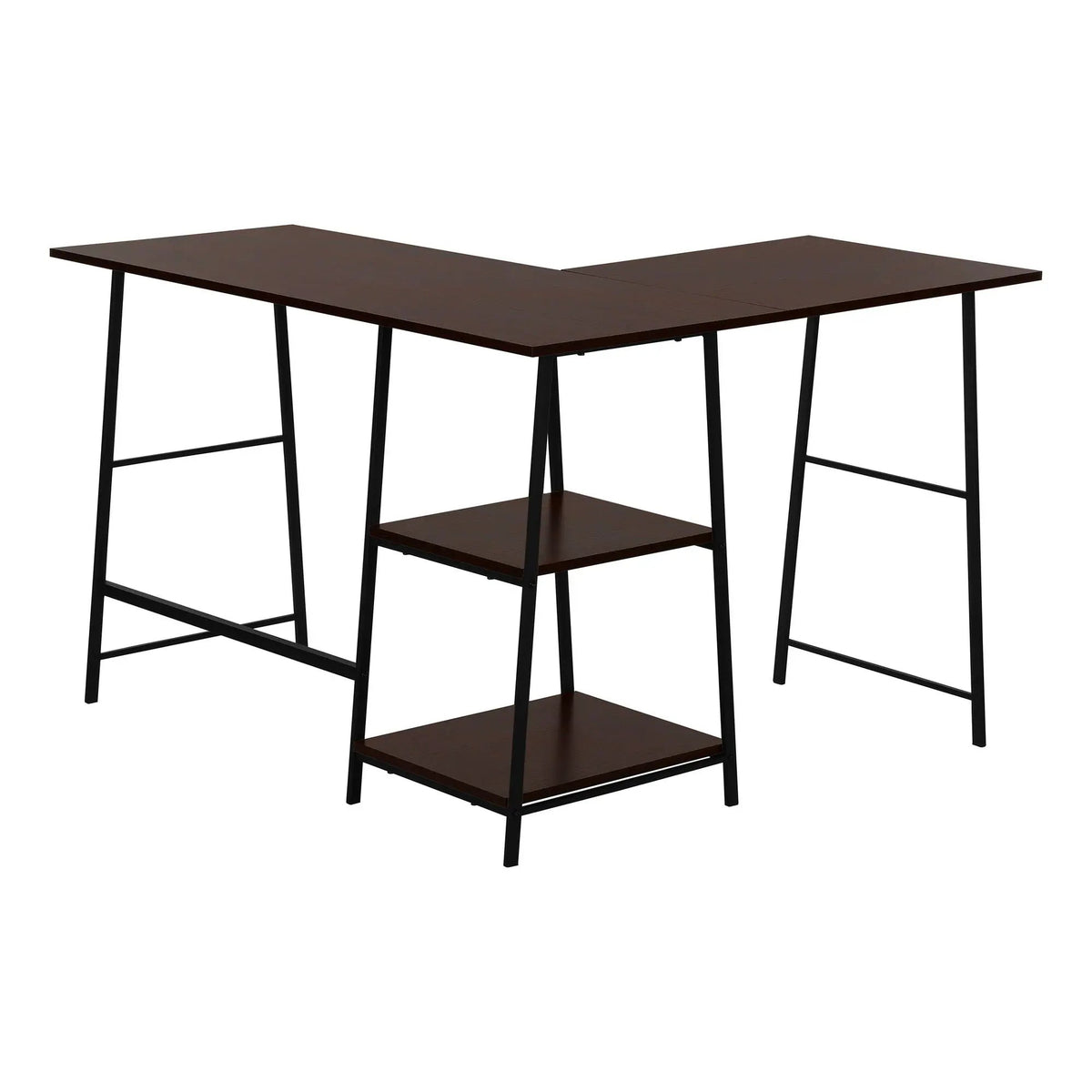 Industrial L-Shaped Corner Desk | 47.25 Inch Width | 2 Open Shelves | Sawhorse-Style Legs