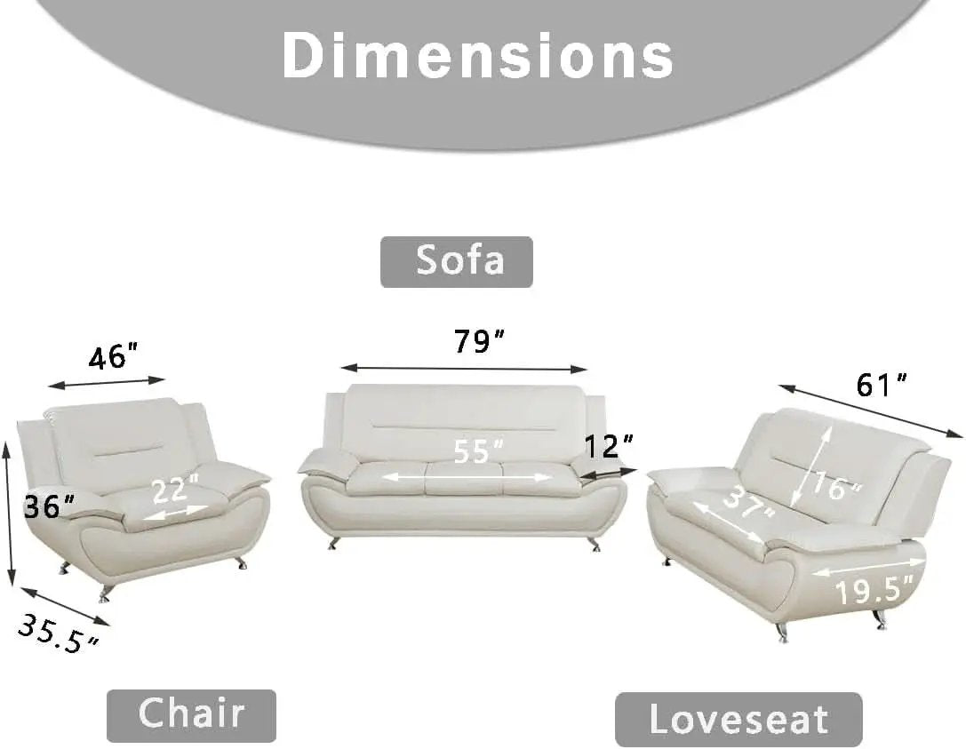 Creamy White 2 Piece Sofa Set Living Room Modern Style from PriceLows™