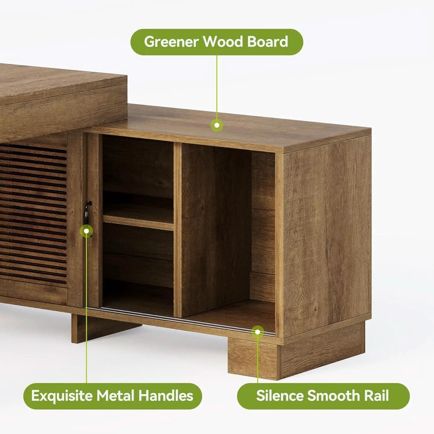 Brown 63 Inch Long L Shaped Desk With Sliding Cabinets from PriceLows™
