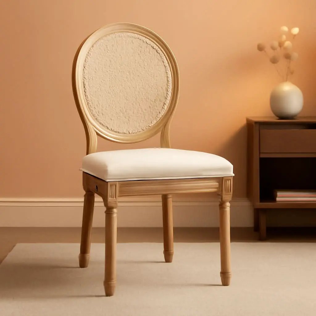 Oval Back Rattan Upholstered Dining Chairs Set Of 6 Beige With Wood Legs from PriceLows™