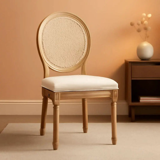 Oval Back Rattan Upholstered Dining Chairs Set Of 6 Beige With Wood Legs from PriceLows™