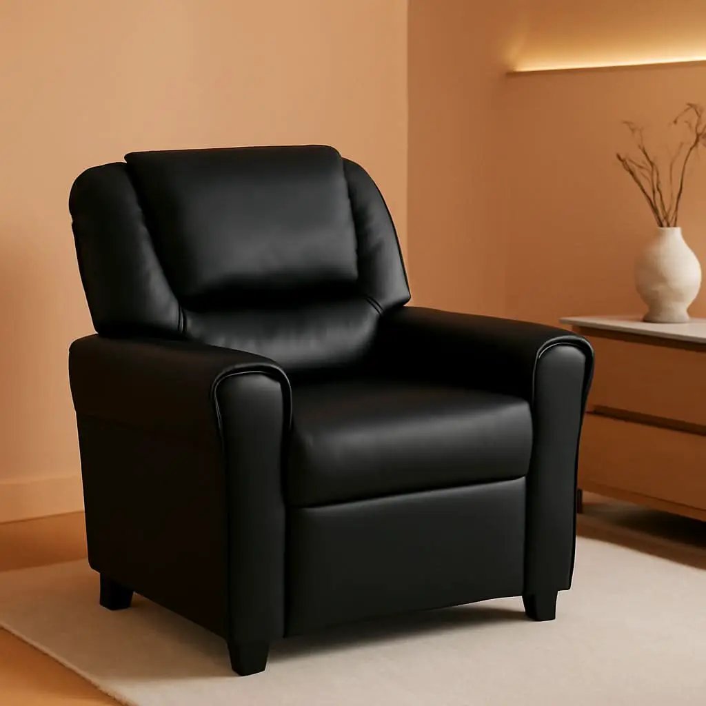 Kids Leathersoft Recliner With Cup Holder And Safety Recline Black from PriceLows™