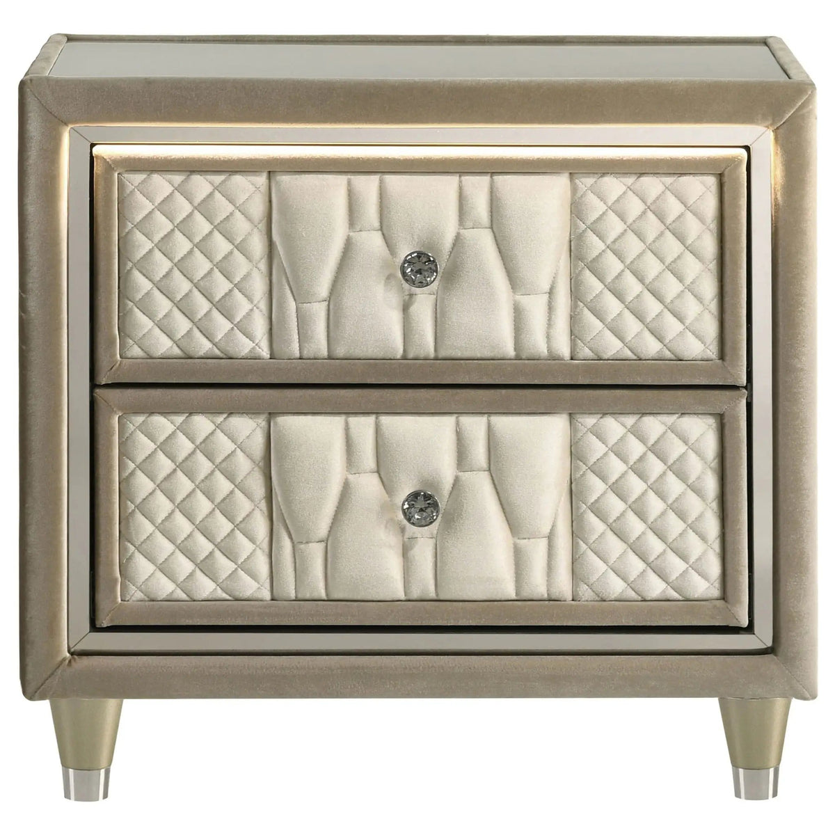 Lorient 2-drawer LED Nightstand with USB Ivory and Camel Nightstands w/ Charging | 27.75 x 16 x 26.25 in | Rubberwood & Velvet | Bedroom
