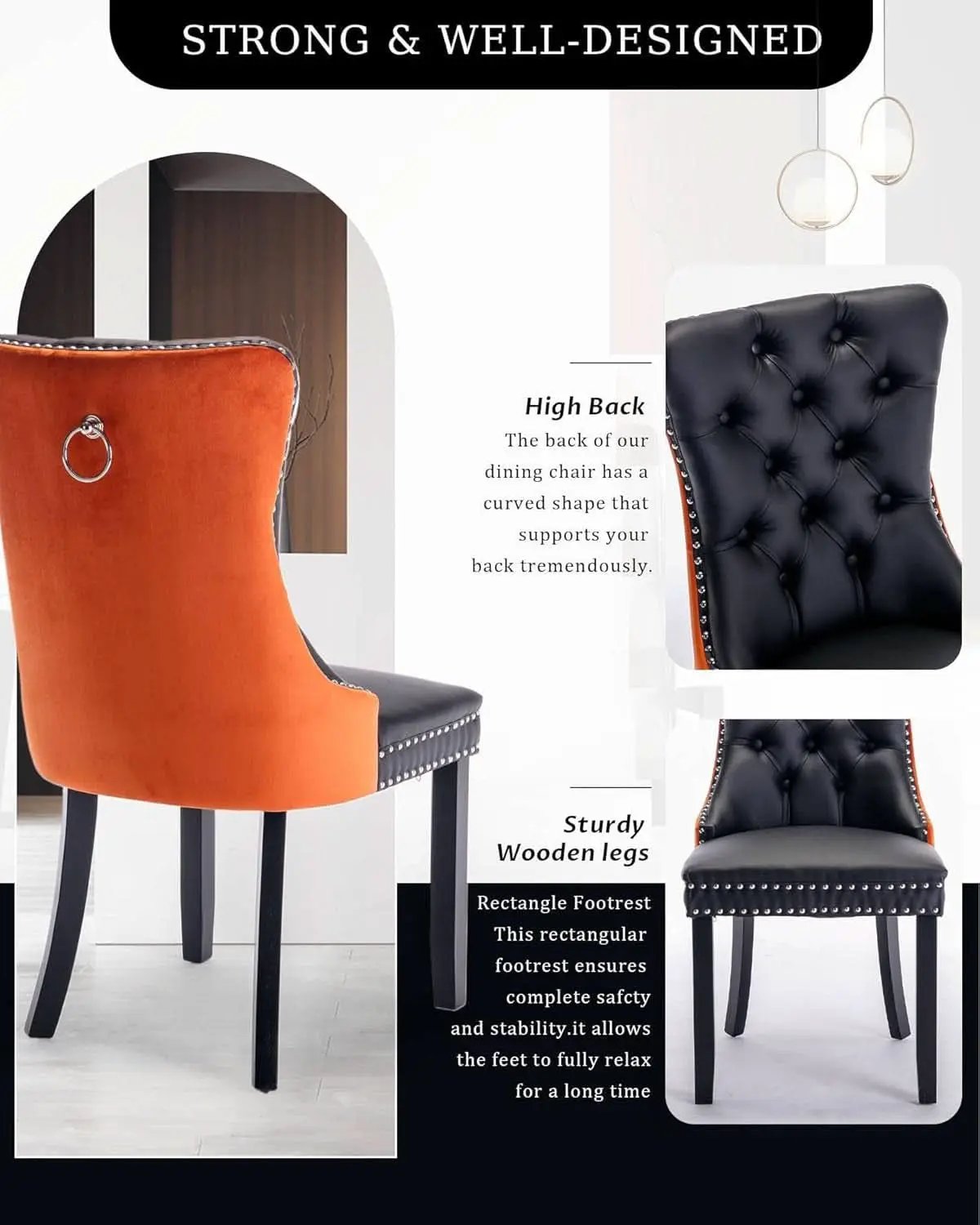 Leather Dining Chair Set Of 2 Tufted Black And Orange from PriceLows™
