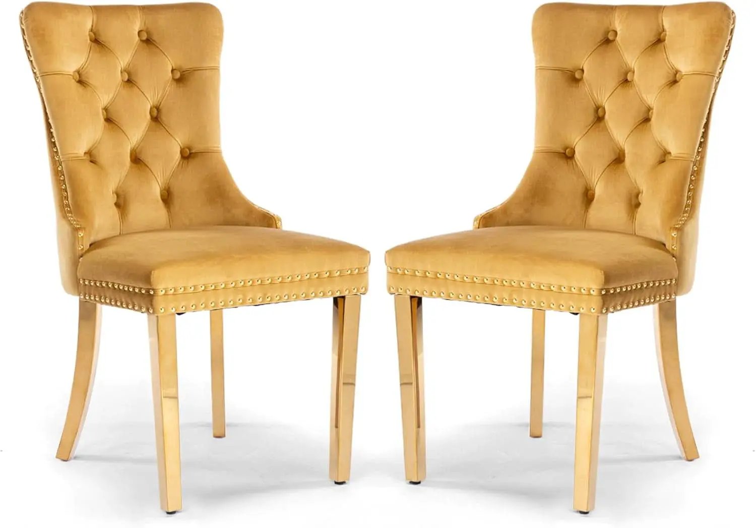 Velvet Tufted Dining Chair Set Of 2 With Nailhead Trim from PriceLows™