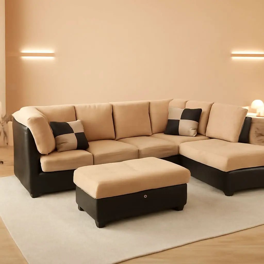 Beige 105 Inch L Shaped Sectional Sofa With Storage Ottoman from PriceLows™