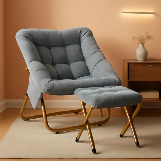 Extra Large Grey Ultrasoft Faux Fur Saucer Chair Foldable from PriceLows™