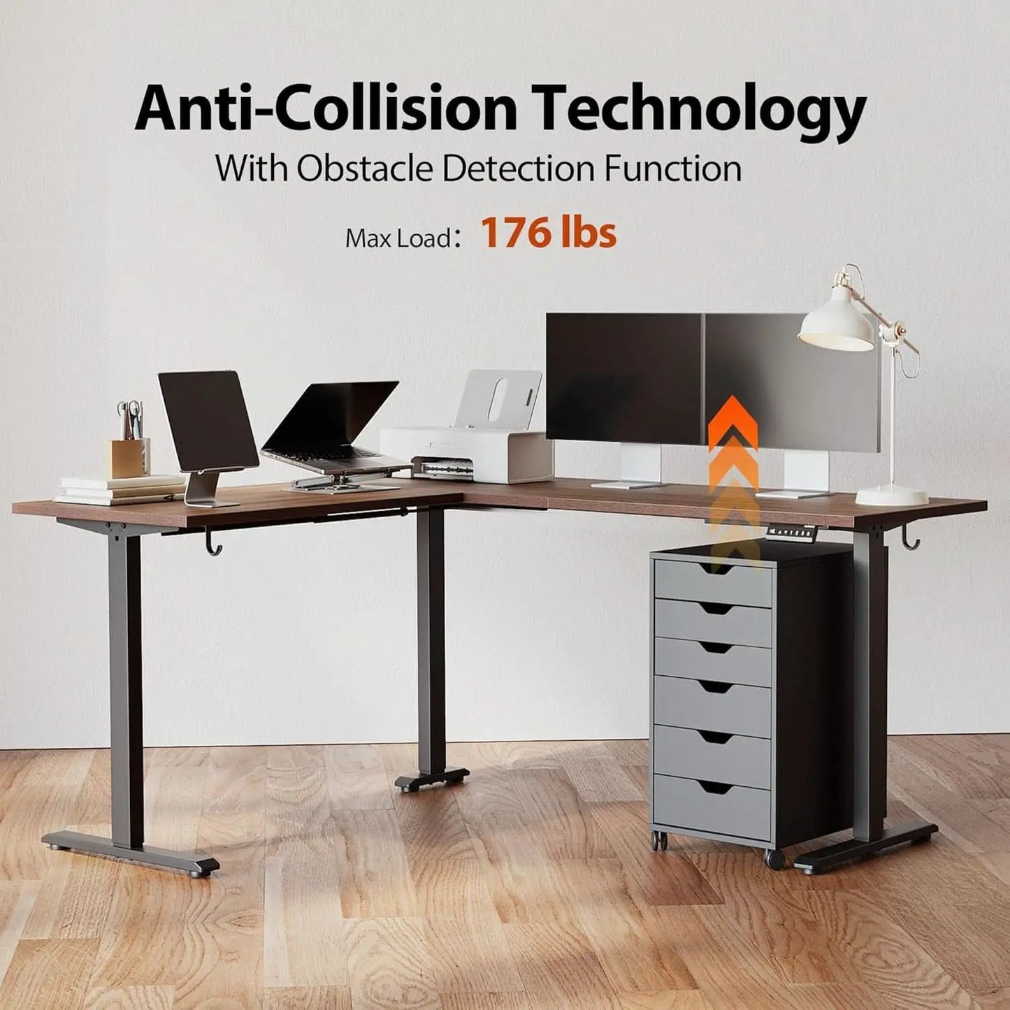 L Shaped Electric Standing Desk 63 By 55 Inch Dark Walnut from PriceLows™