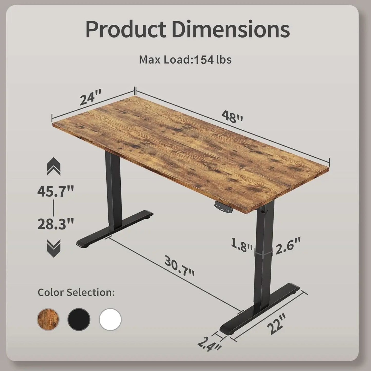Electric Standing Desk 48x24 Height Adjustable With Memory Presets Rustic Brown from PriceLows™