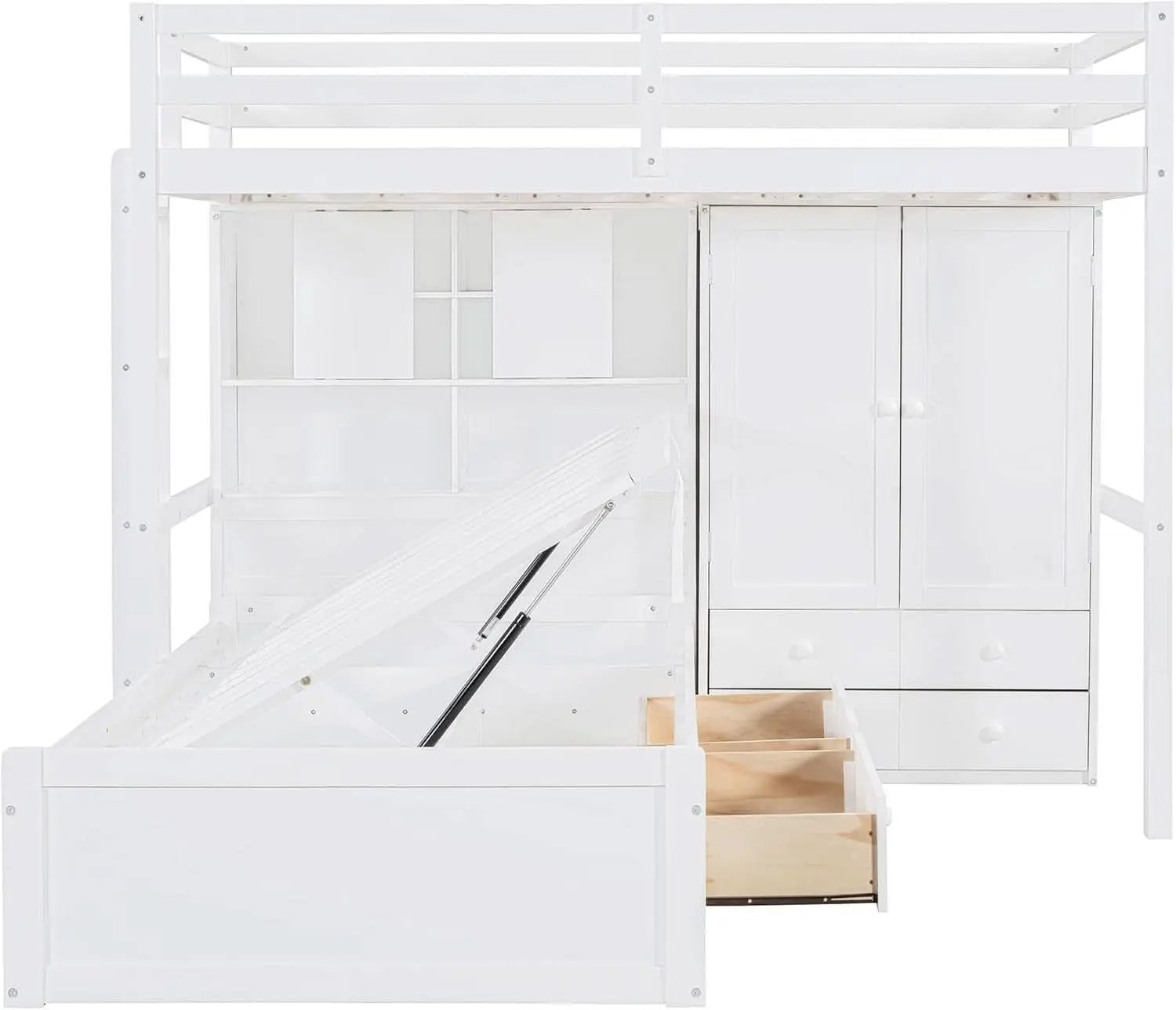 White Twin Over Twin Bunk Bed With Drawers And Wardrobe from PriceLows™