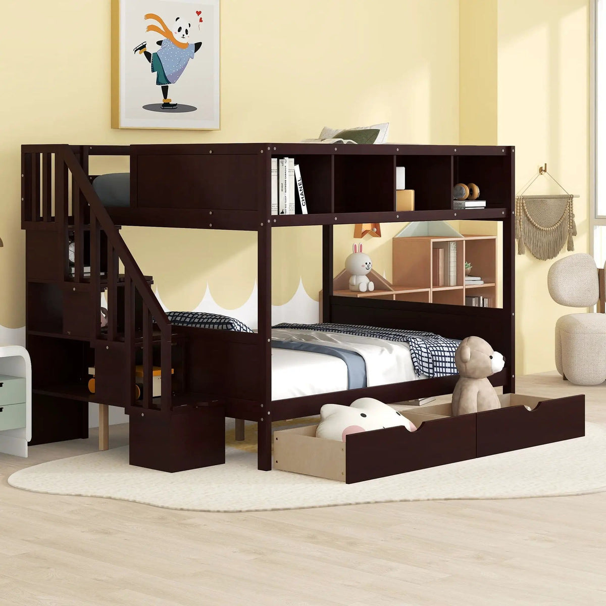 Bunk Bed With Shelfs, Storage Staircase And 2 Drawers | 93.2 x 57.5 x 62.4 in | Glass | Bedroom