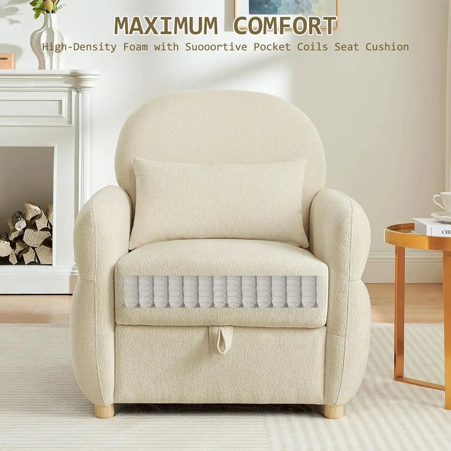 Beige Contemporary Accent Chair With Generous Storage from PriceLows™