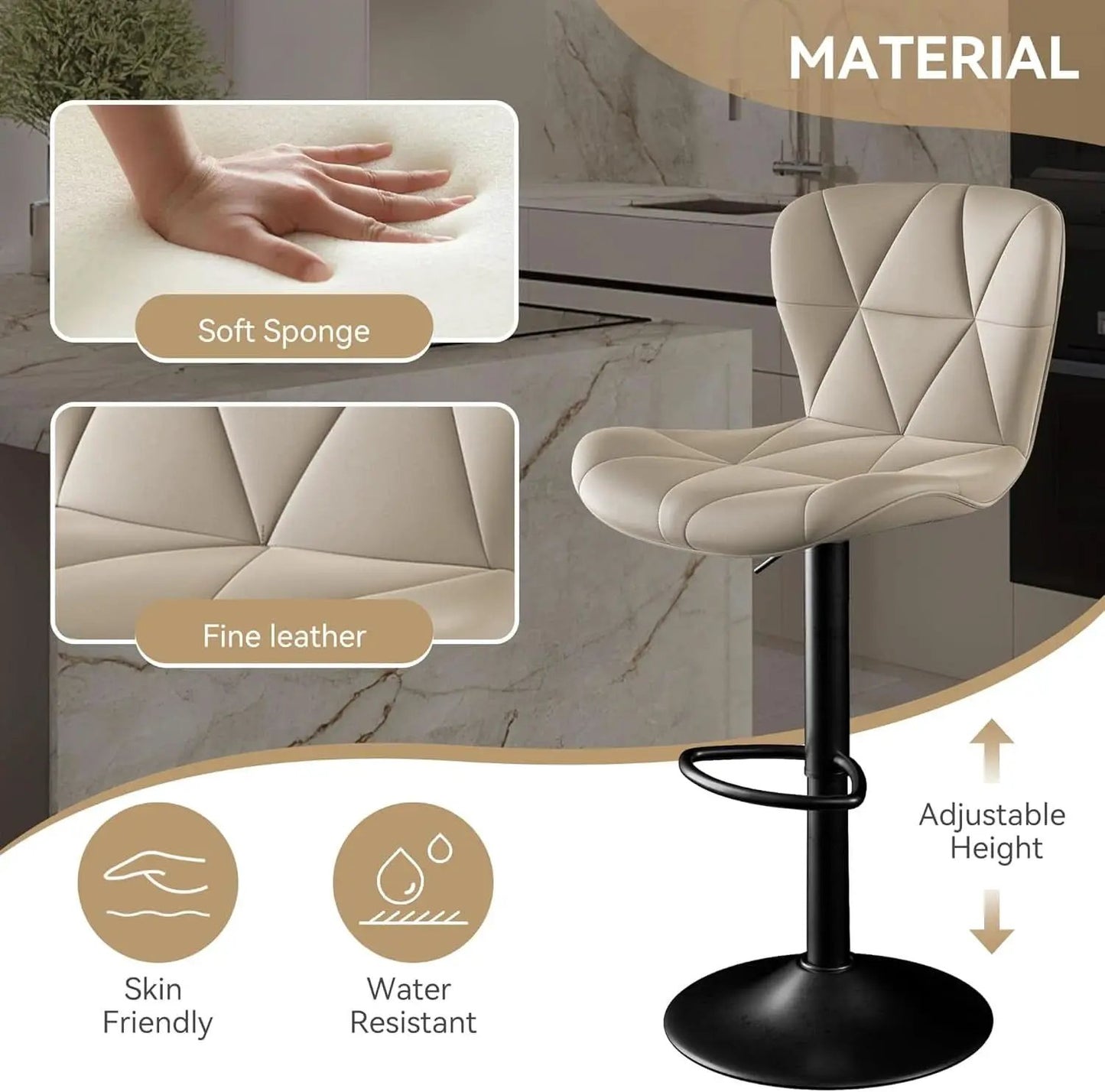Adjustable Swivel Bar Stools Set of 2 in Khaki Finish from PriceLows™