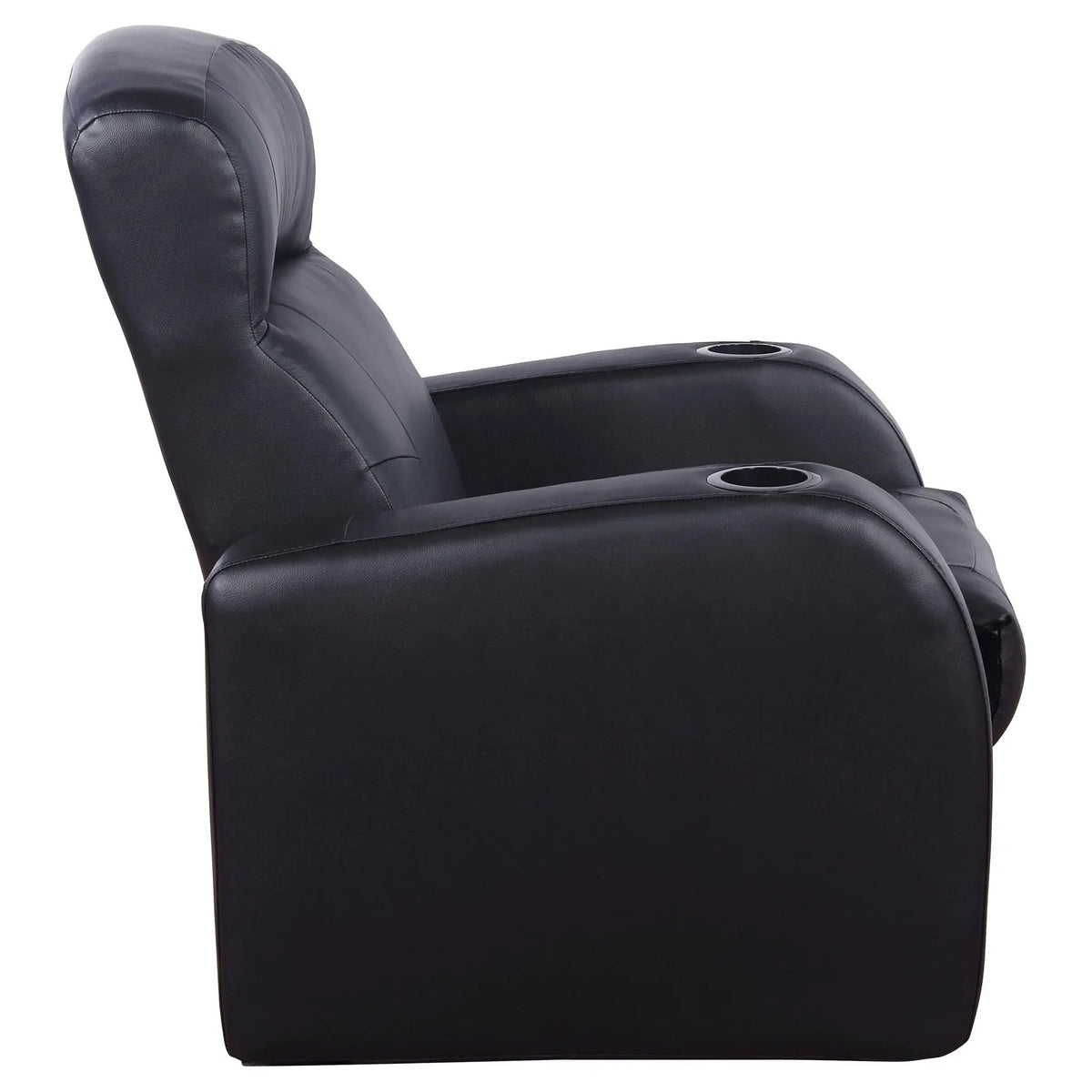 Upholstered Recliner | Cup Holder Armrests | High Back Cushion | Black