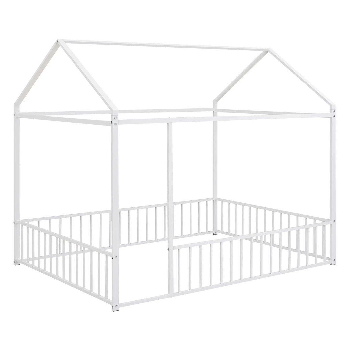 Kids Metal Bed Frame | Roof And Side Fence | Semi Enclosed Space | Three Colors