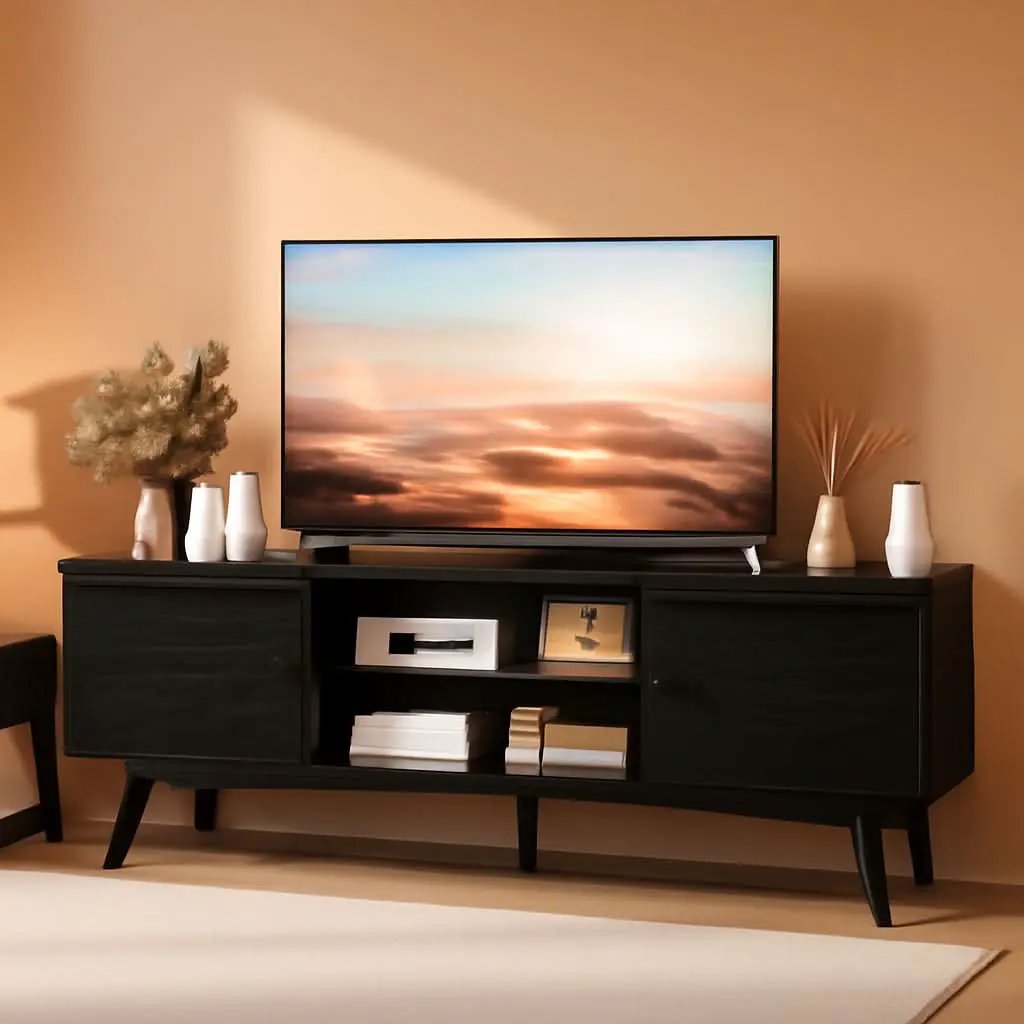 TV Stand For 55-60 Inch TVs Black With Two Cabinets Storage from PriceLows™