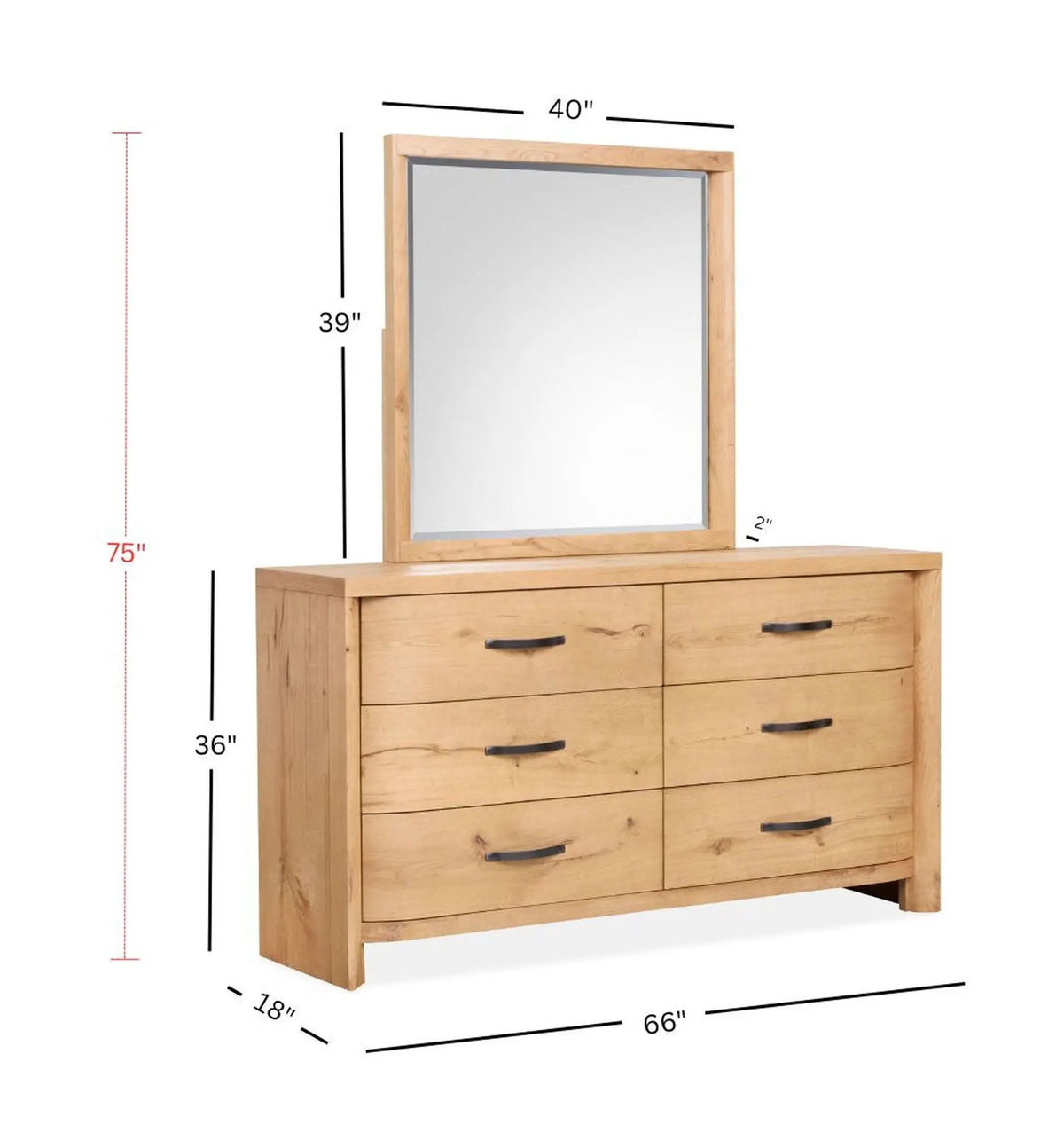 Laramie Double Drawer Dresser | 66 Inch Width | Bedroom Storage | 36 Inch Height