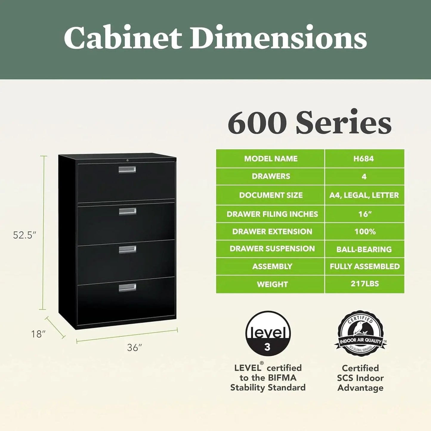 Lateral File Cabinet 4 Drawer Black Metal Office Storage from PriceLows™