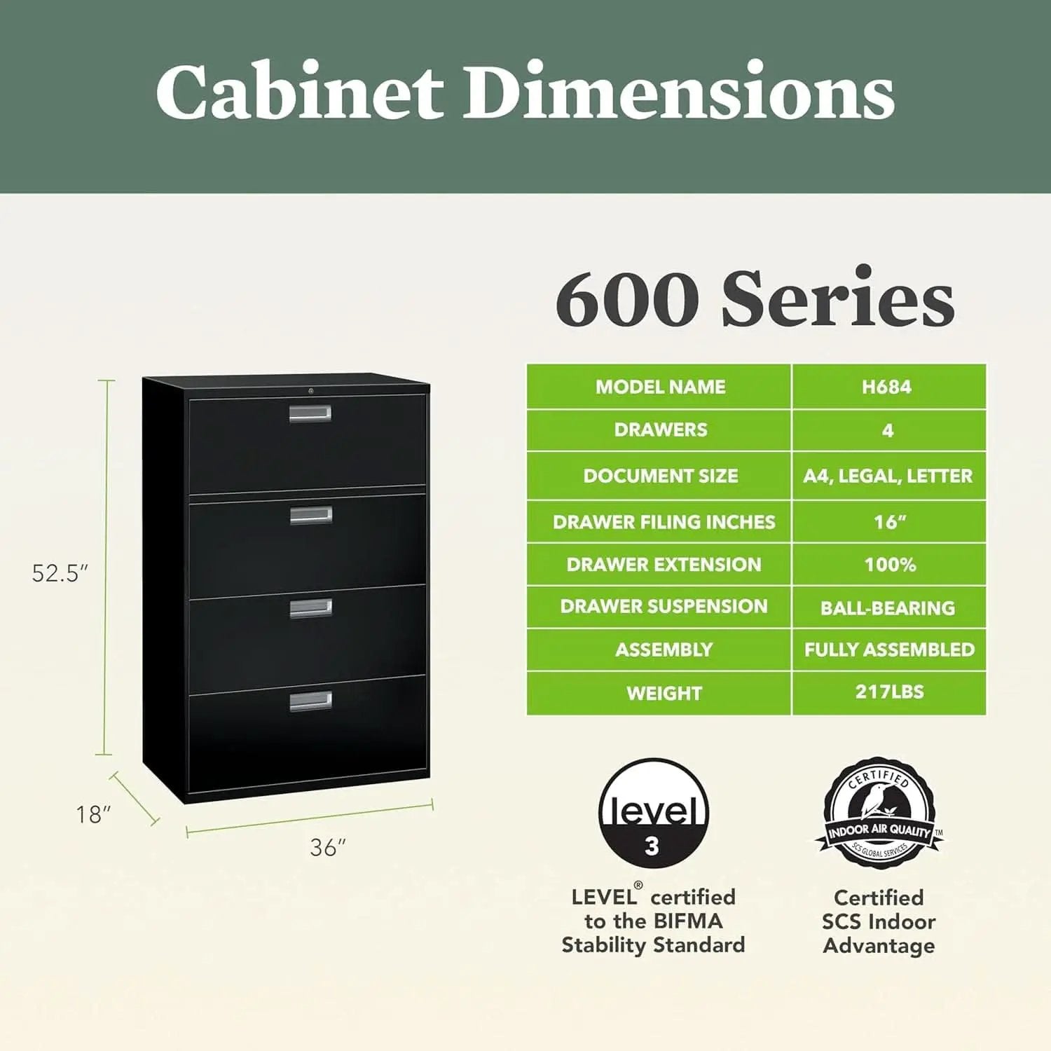Lateral File Cabinet 4 Drawer Black Metal Office Storage from PriceLows™