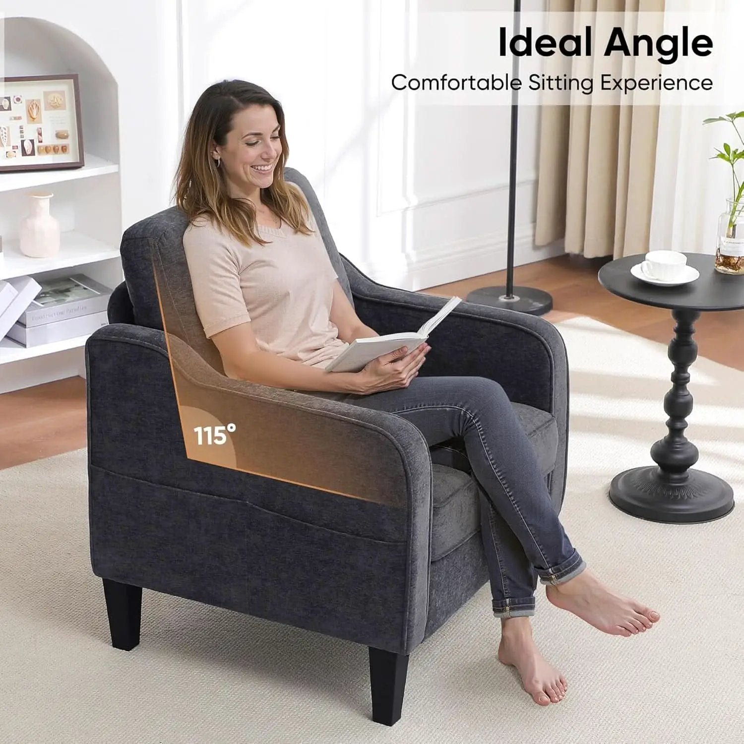 Dark Grey Mid Century Modern Accent Chair For Living Room from PriceLows™
