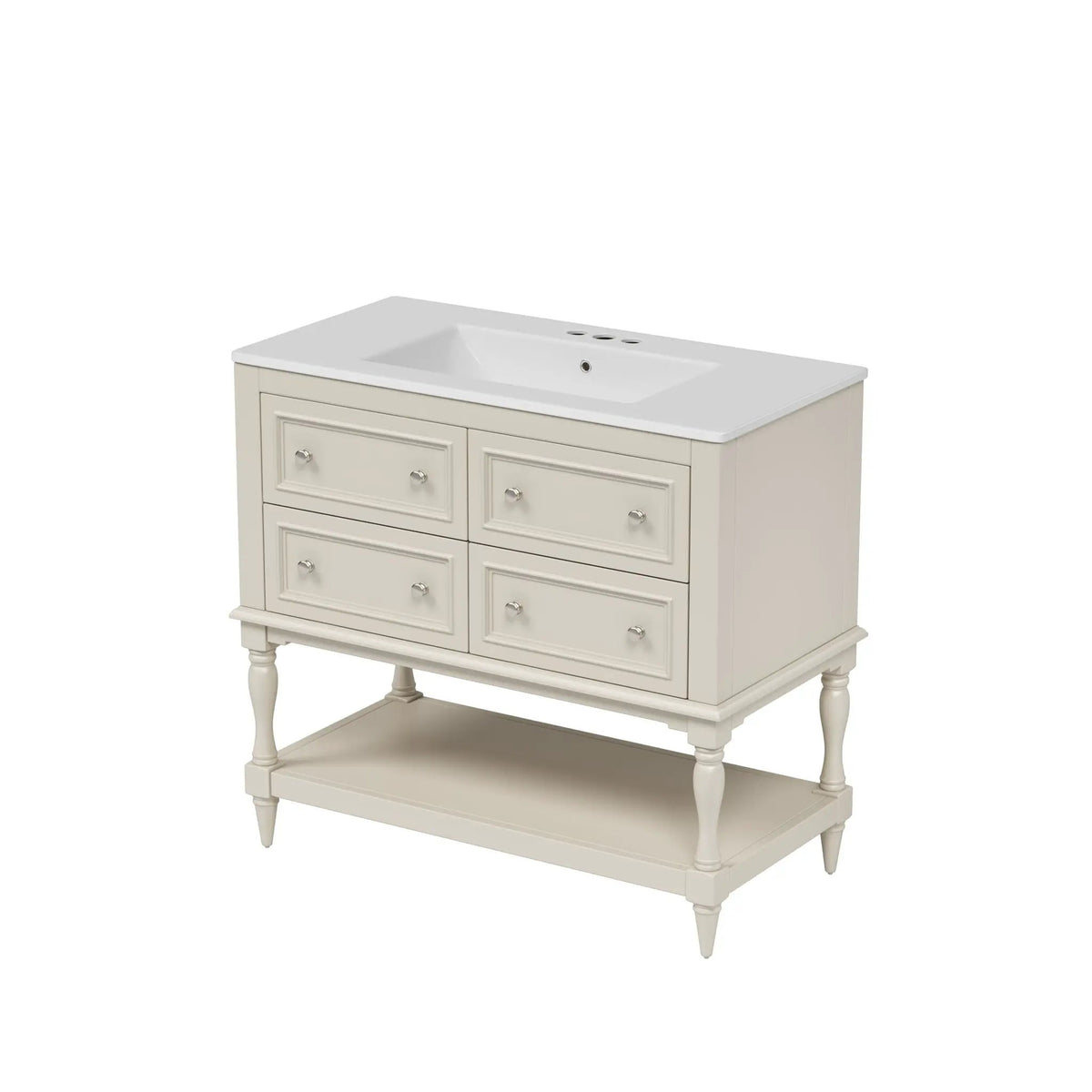 Bathroom Vanity With Medicine Cabinet | 4 Extension Drawers | Adjustable Shelf Mirror | Solid Wood Frame