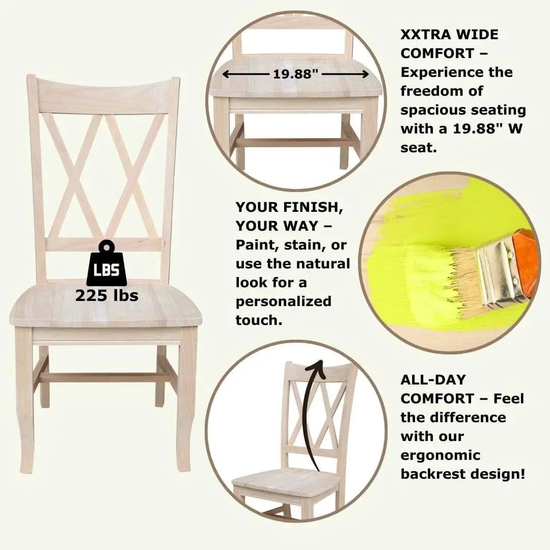 Two Unfinished Parawood Dining Chairs With X Back from PriceLows™
