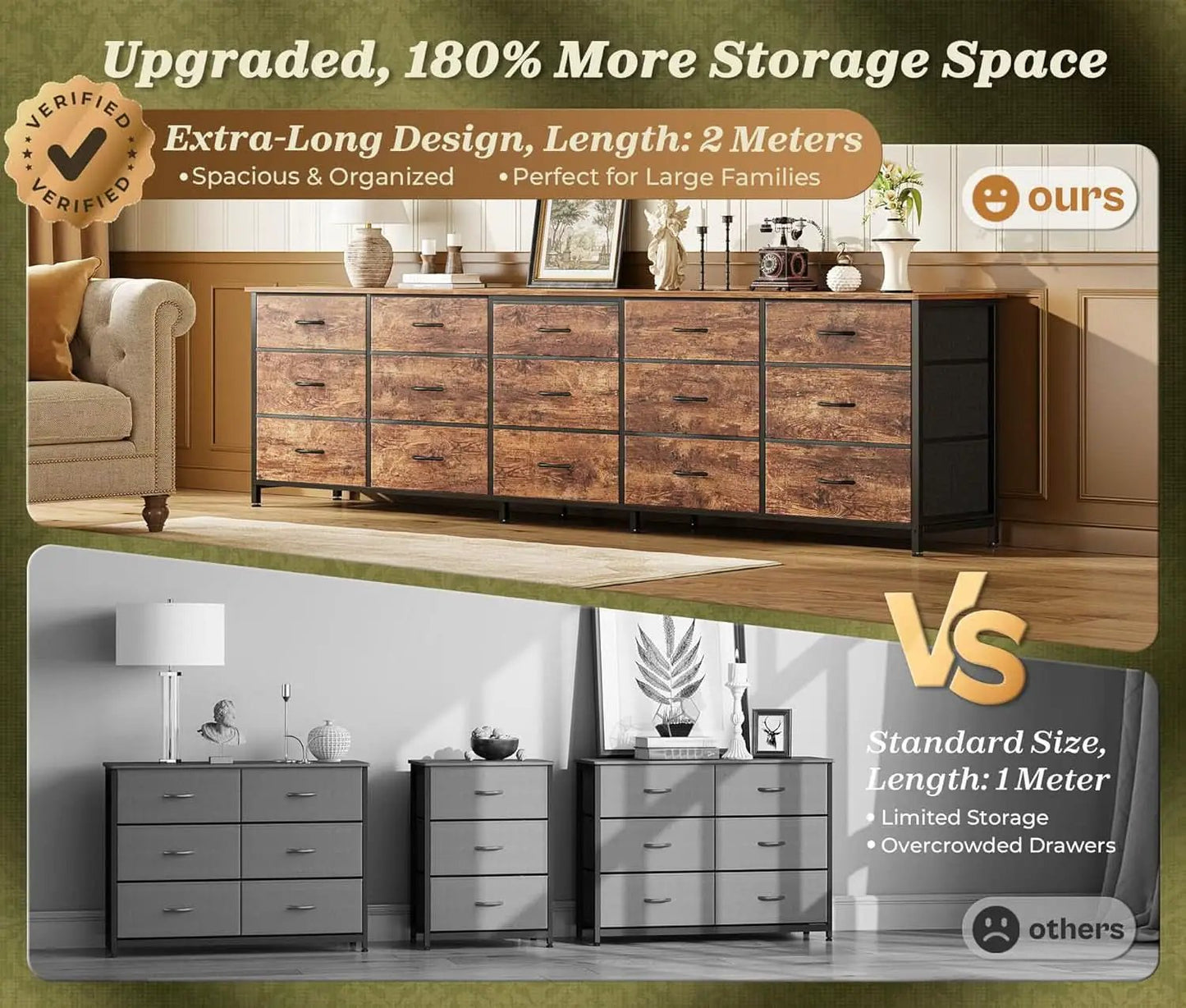 Ultralong 78Inch Dresser With Fifteen Storage Drawers from PriceLows™