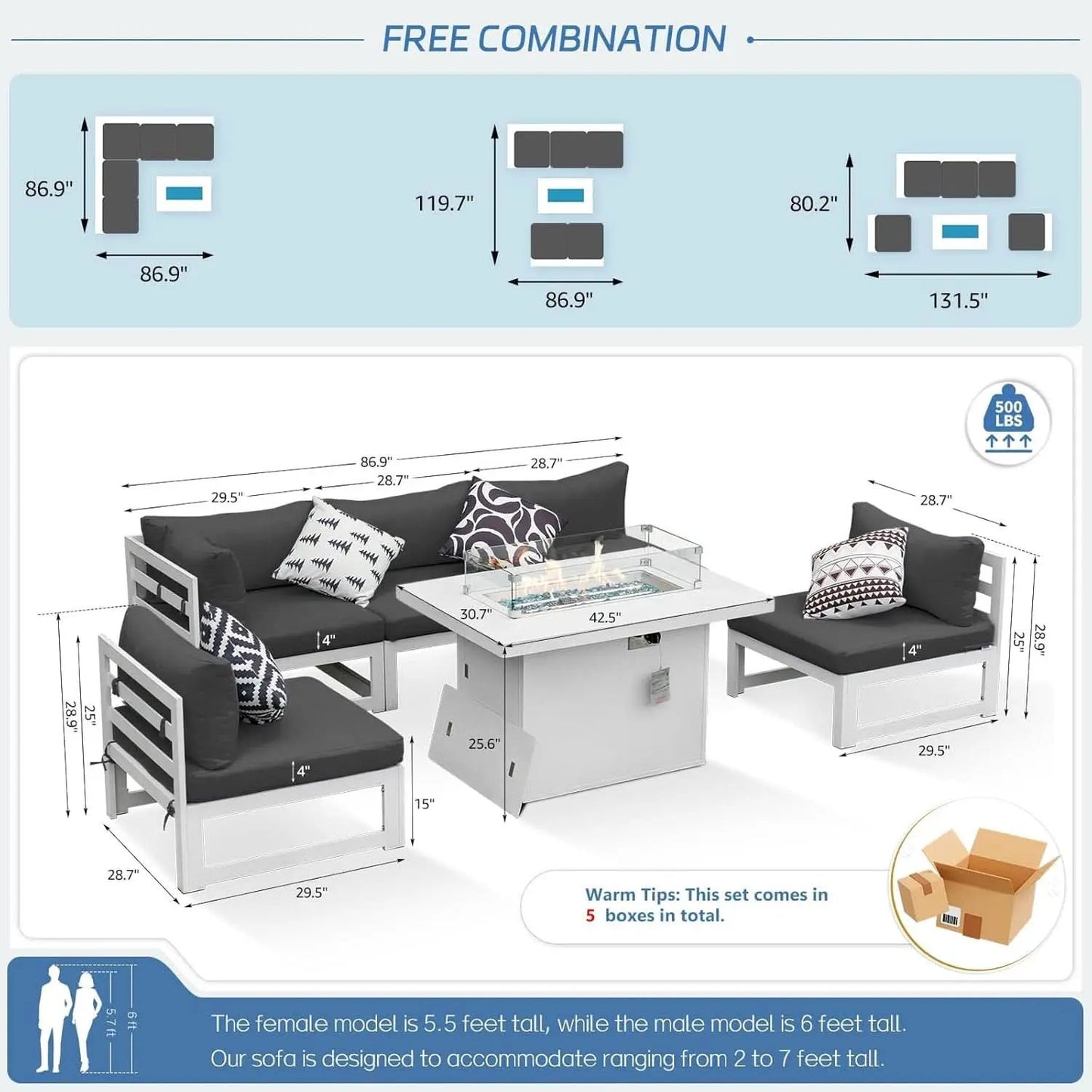 White Aluminum Outdoor Patio Furniture Set With Fire Pit from PriceLows™