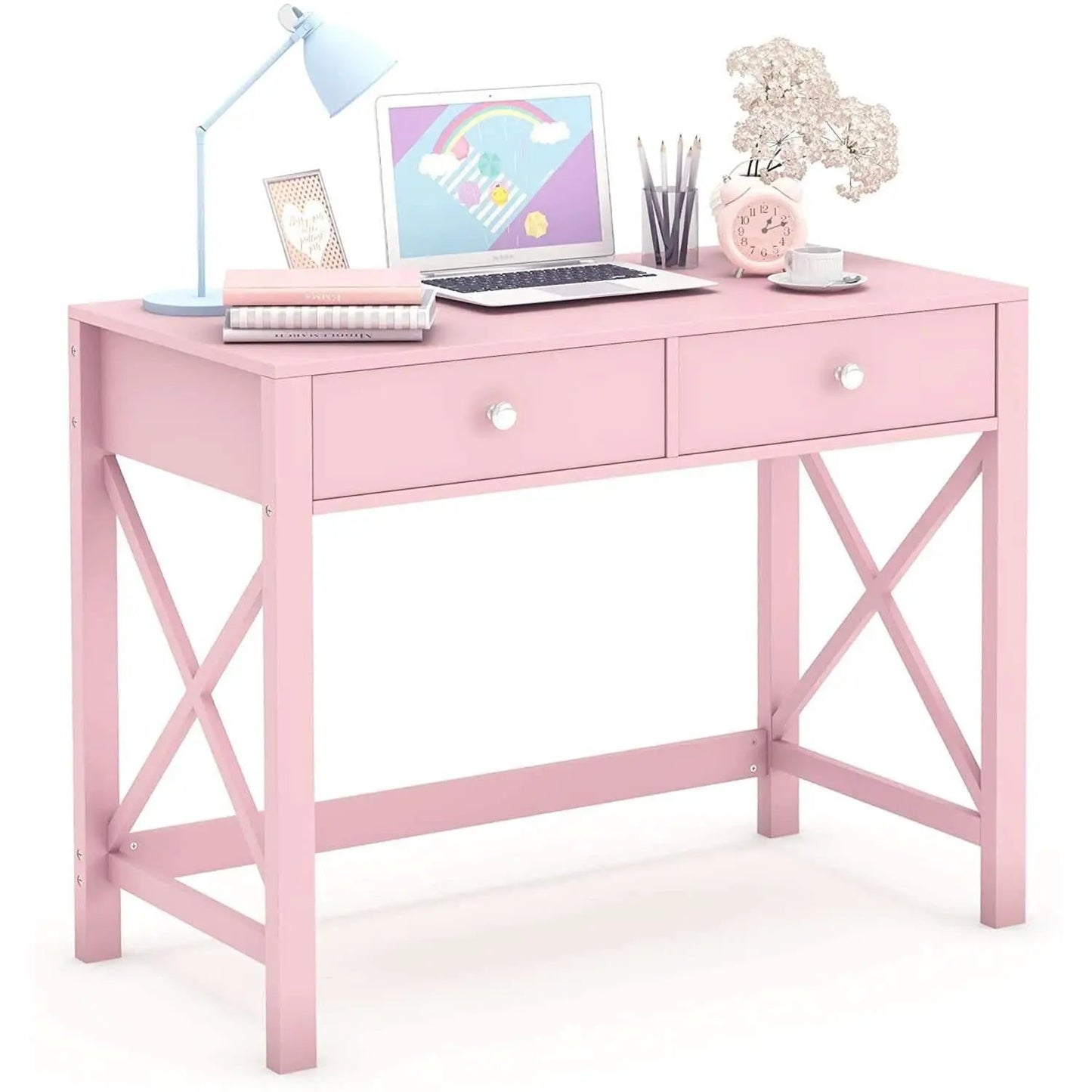 Pink Modern Vanity Desk With Drawers For Home Office from PriceLows™