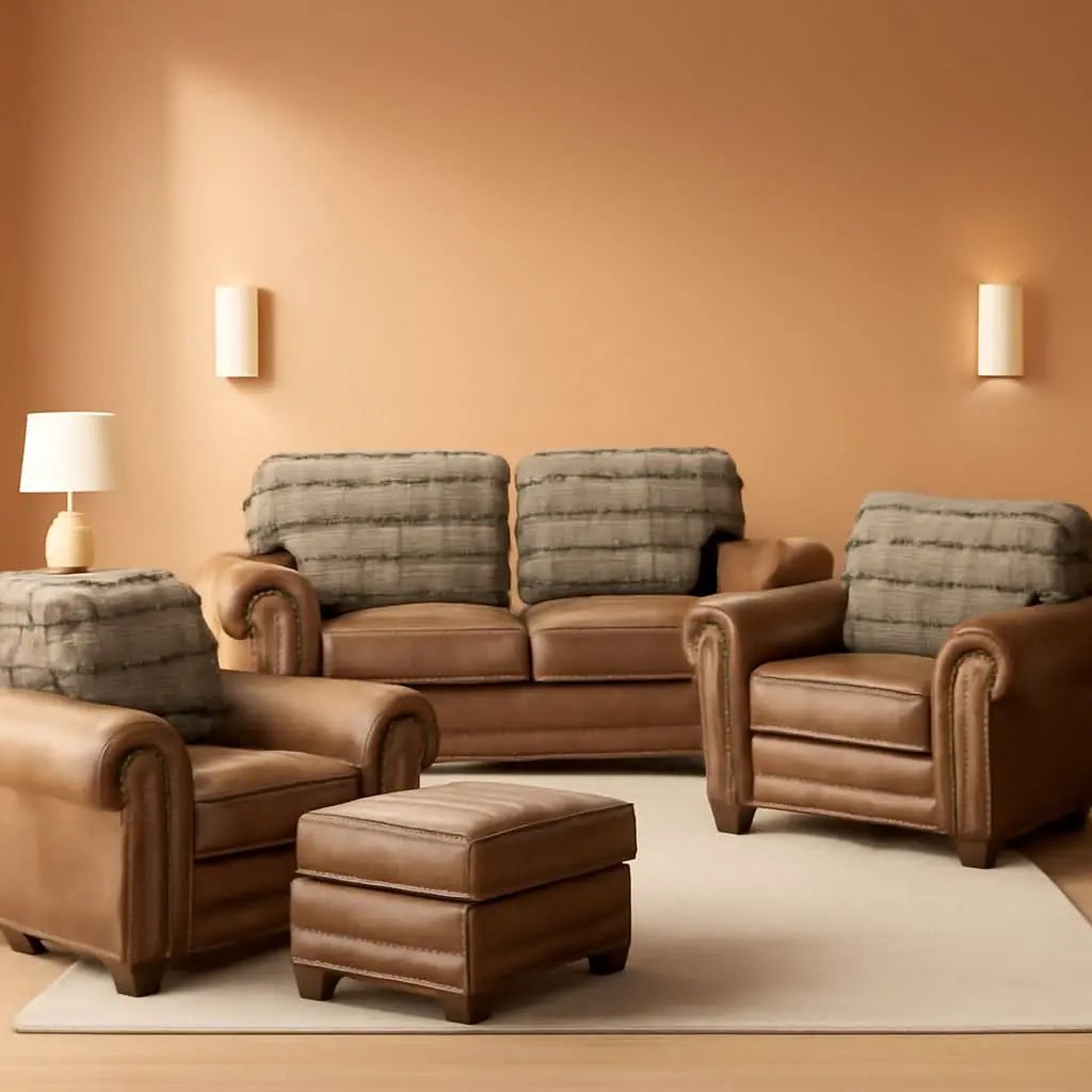 4 Piece Living Room Set Brown Leather Look Microfiber Lodge Style from PriceLows™