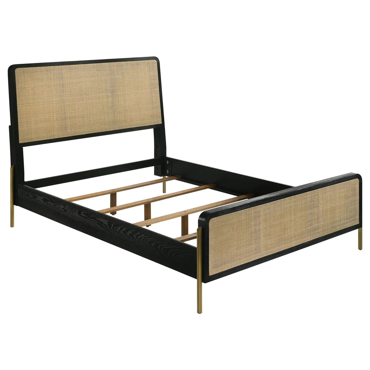 Arini Rattan Queen Panel Bed Black and | 65.25 x 91 x 56.25 in | Rattan & Metal | Natural