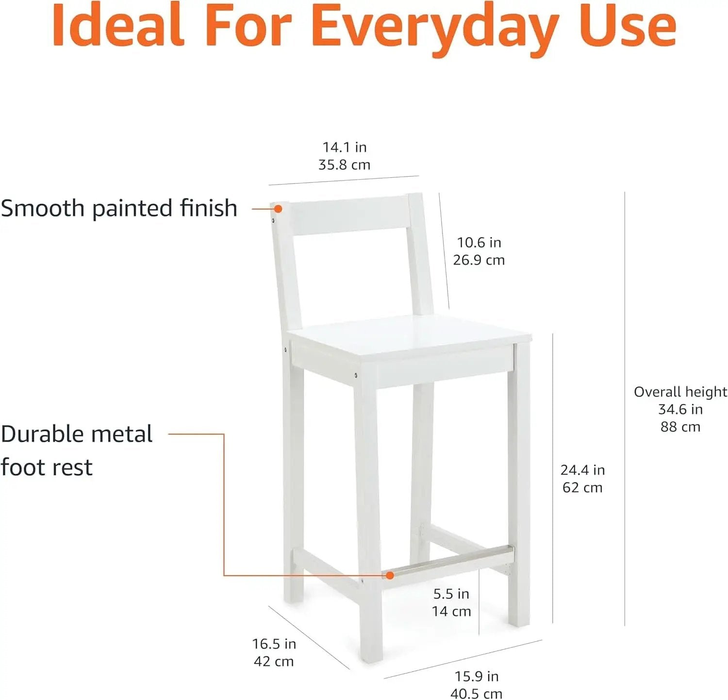 White Wooden Bar Stool With Backrest, Counter Height from PriceLows™